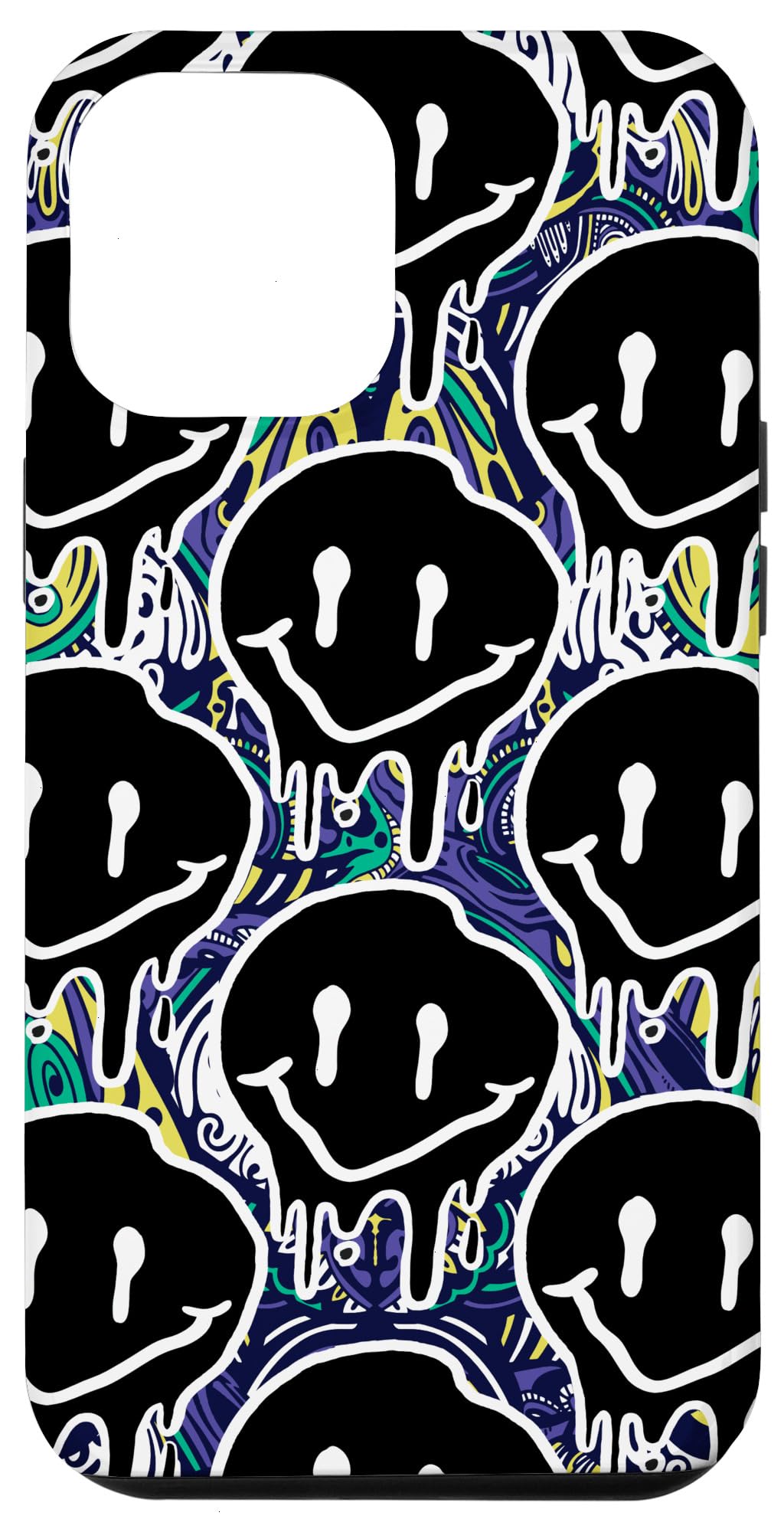 iPhone 12 Pro Max Case - Trippy Graffiti Design with Happy & Sad Faces - Durable Protective Cover for iPhone 12 Pro Max - Perfect for Daily Use, Travel & Festival Outfits