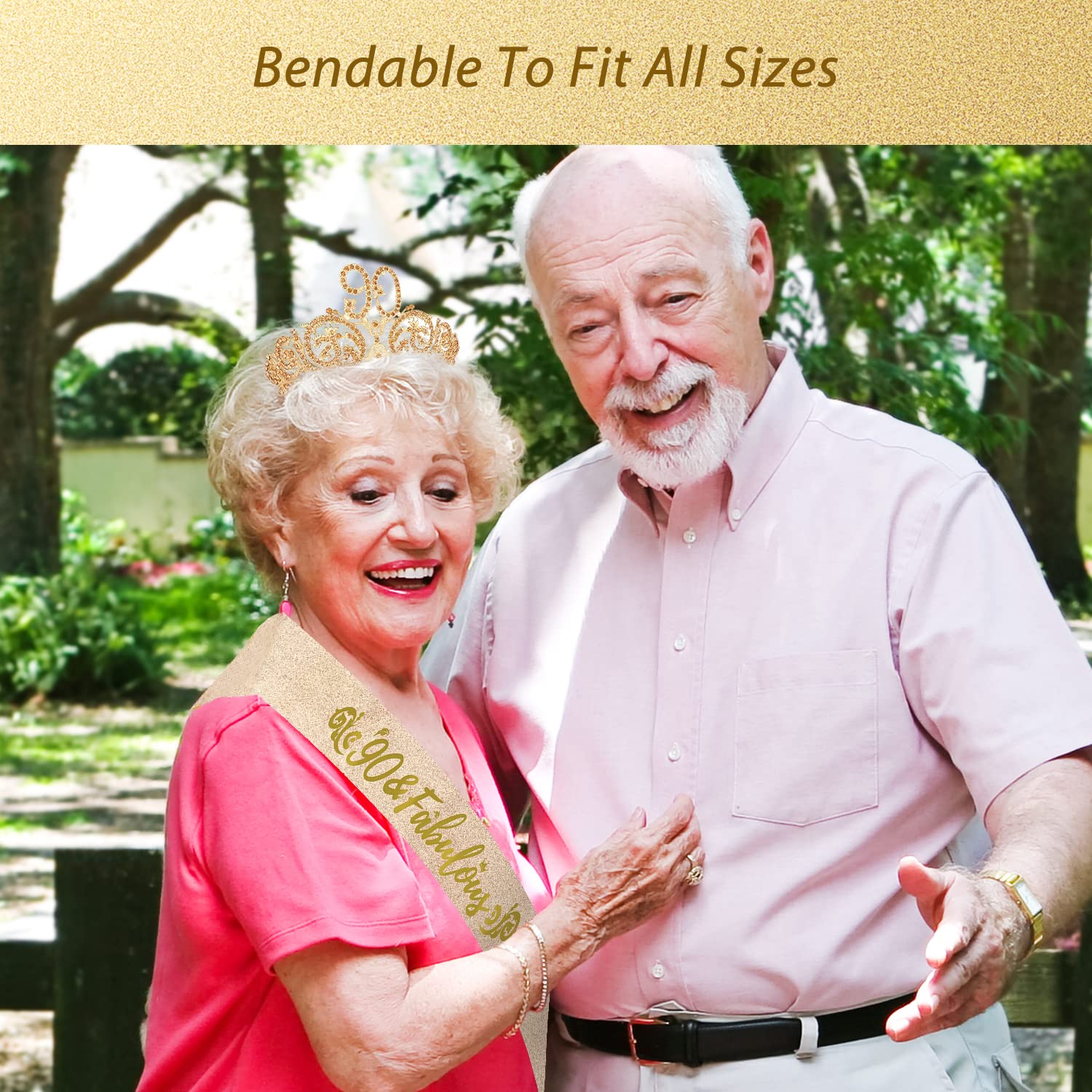 90th Birthday Decorations Set for Women - Gold Crown, Tiara & Sash - Perfect 90th Birthday Gifts & Party Supplies - Ideal for Milestone Celebrations, Retirement Parties & Grandmother's Special Day