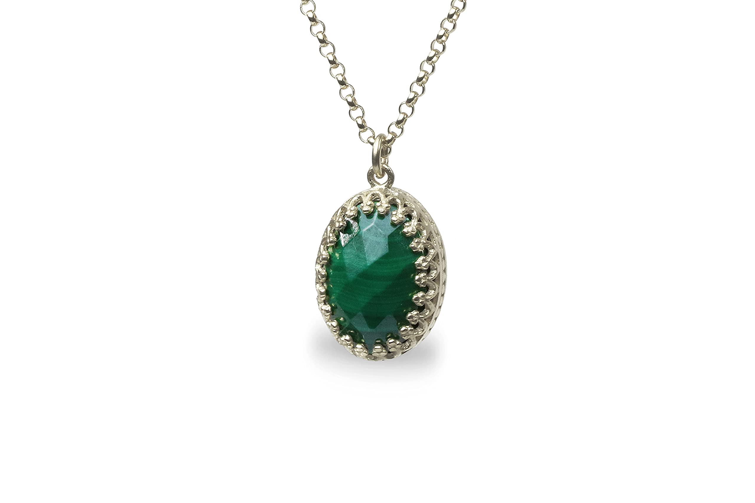 14K Gold Malachite Pendant Necklace for Women - Handmade Vintage Oval Gemstone Layering Necklace - Elegant Dainty Jewelry for Everyday Wear, Gifts & Special Occasions