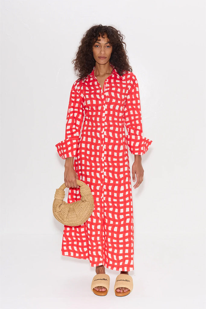 SIMONMILLER Loch Poplin Maxi Dress - Women's Cherry Red Flowy Long Dress for Summer, Beach, Vacations & Special Occasions