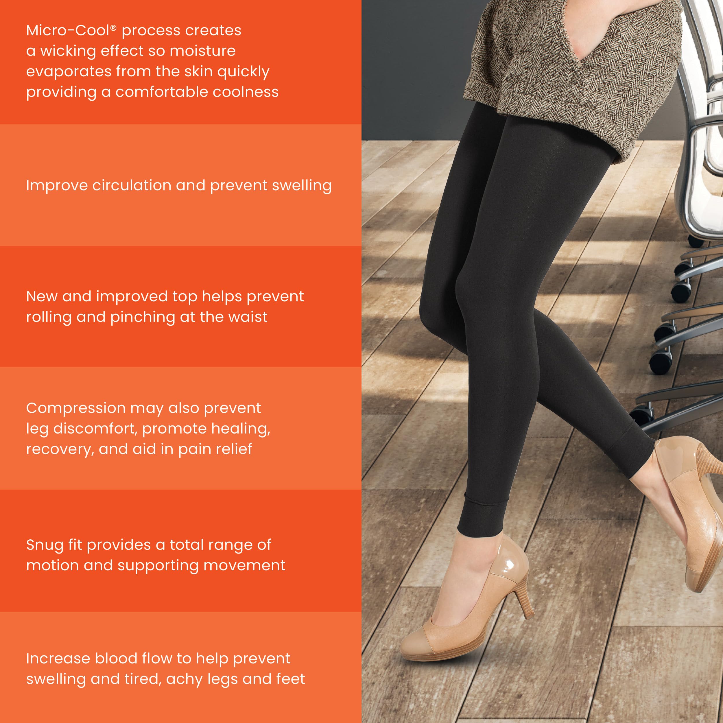Women's Footless Compression Tights 10-15mmHg - Support Stockings for Varicose Veins & Circulation - Perfect for Yoga, Running & Everyday Comfort