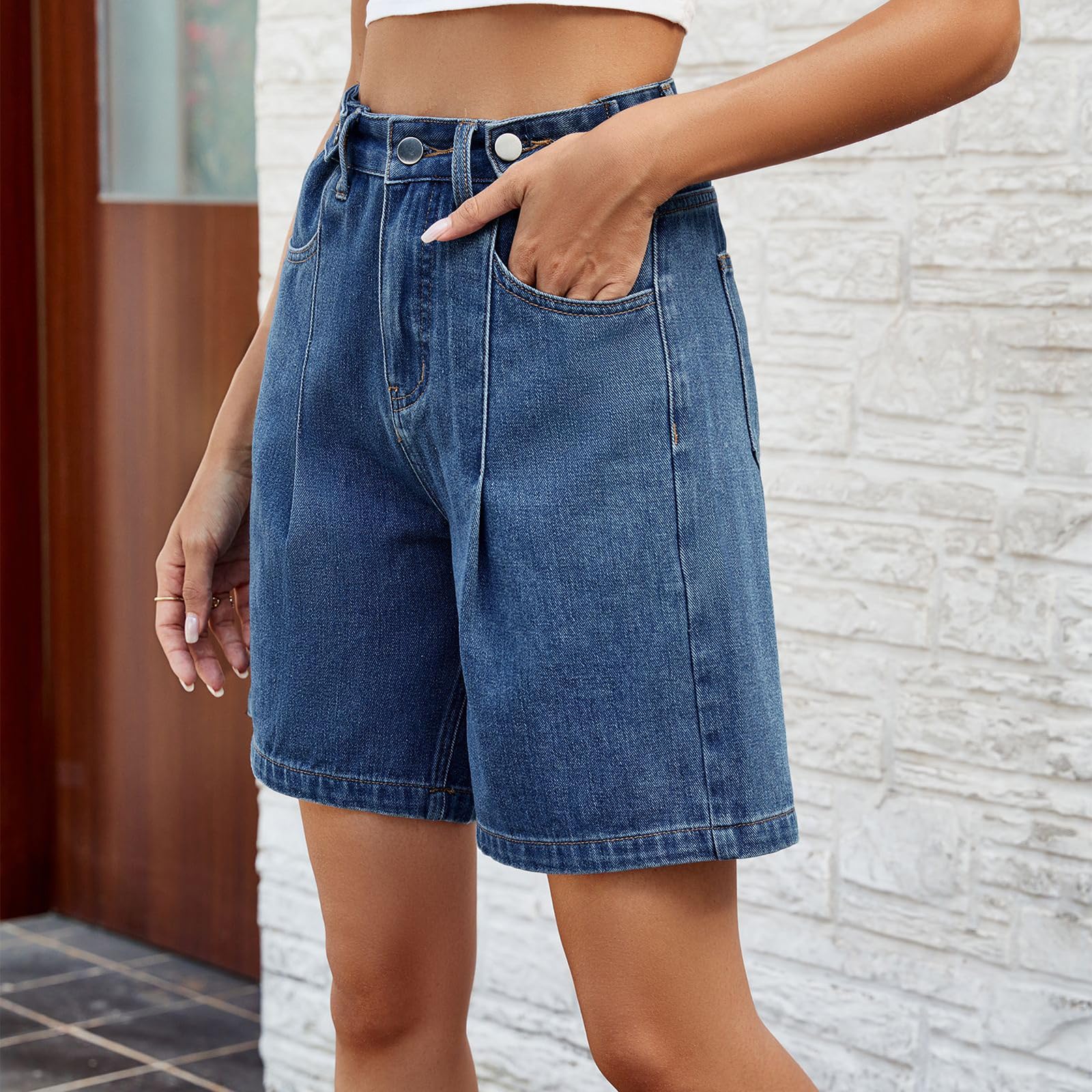 POHADON Women's High Waisted Bermuda Jean Shorts - 2025 Trendy Y2K Wide Leg Knee Length Denim Shorts with Pockets | Casual Summer Outfit for Beach, Shopping & Streetwear Fashion