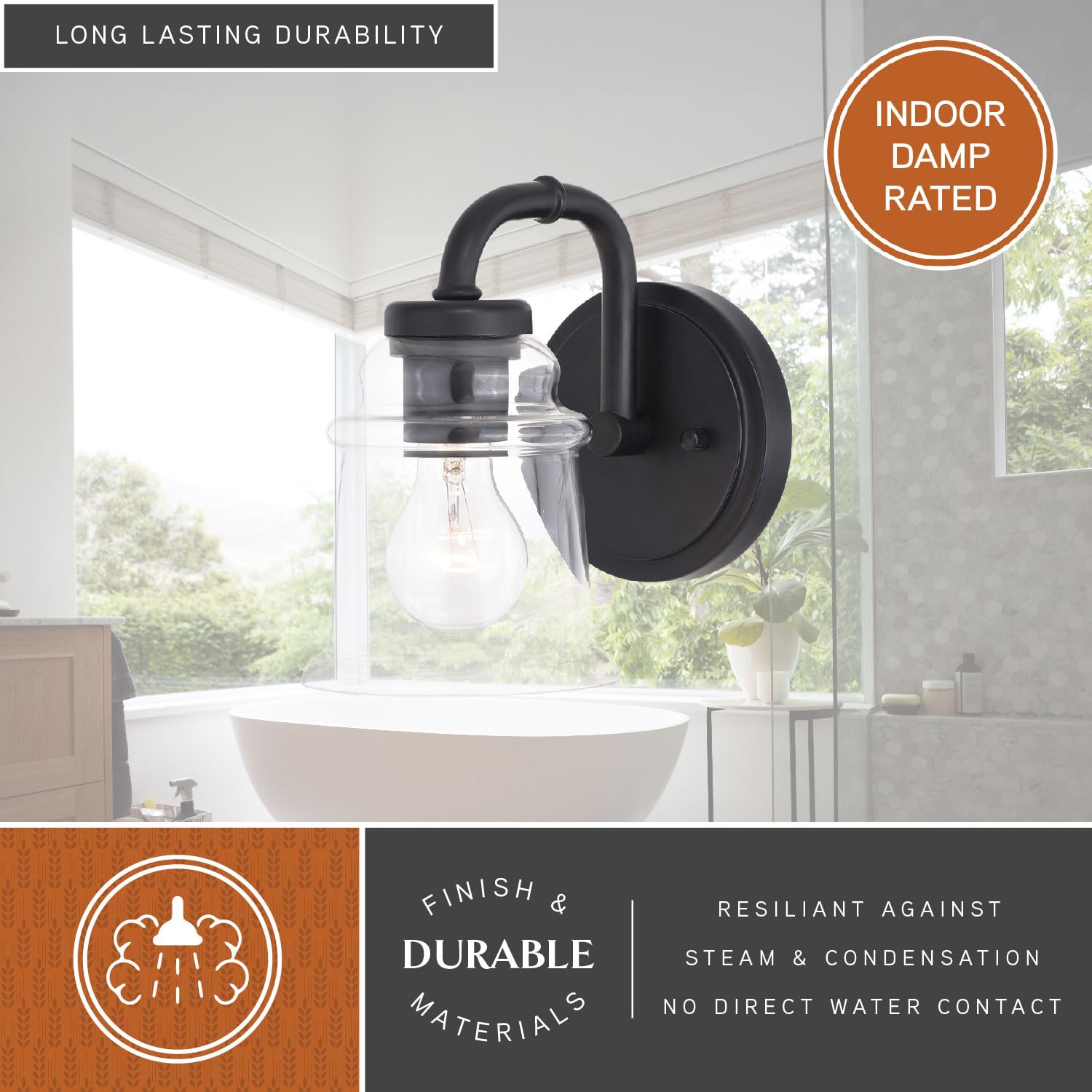 Toledo 1-Light Black Industrial Bathroom Vanity Light Fixture with Clear Glass Shade - Perfect for Modern Farmhouse, Loft & Industrial Style Bathrooms