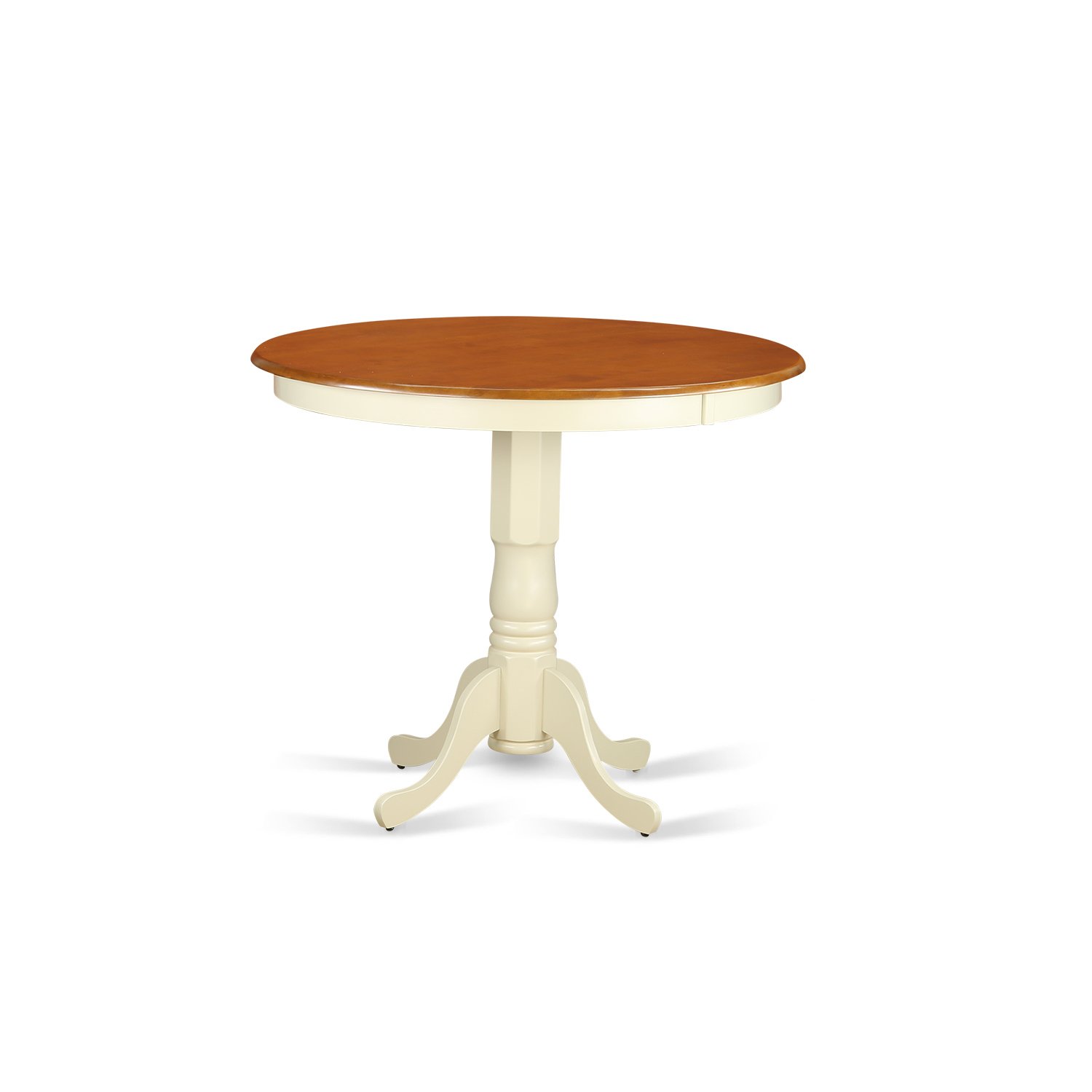 East West Furniture 5-Piece Counter Height Dining Set - 36x36 Inch Round Pedestal Table & 4 Kitchen Chairs in Buttermilk & Cherry - Perfect for Small Kitchens, Breakfast Nooks & Apartment Dining Areas