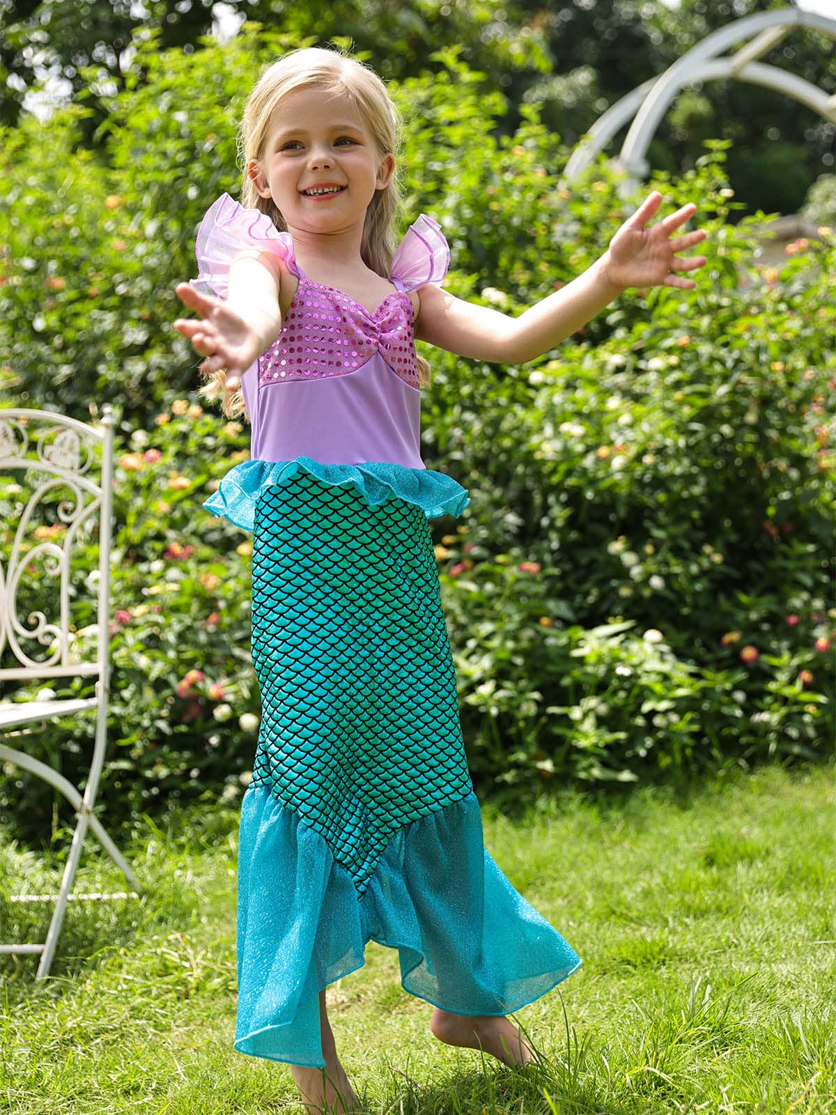 Ariel Princess Dress for Girls - Little Mermaid Costume for Halloween, Christmas & Birthday Parties - Sparkly Disney-Inspired Dress Up Outfit for Kids (Perfect for Dress-Up Play, Themed Parties & Photo Shoots)