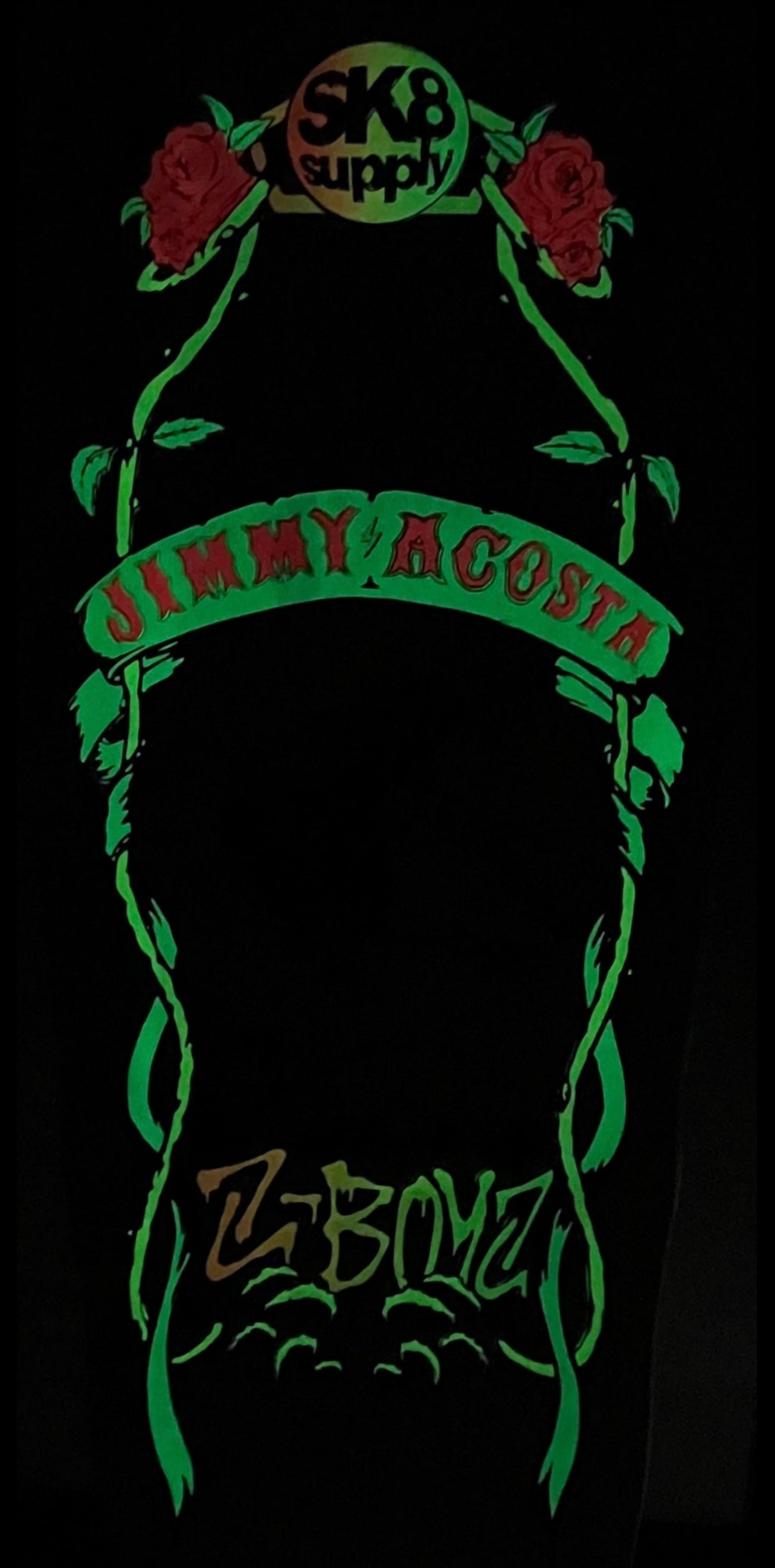 Signed GLOW IN THE DARK SK8supply Jimmy Acosta Skateboard Deck - Green | Collectible Limited Edition Skateboard for Night Riding & Display