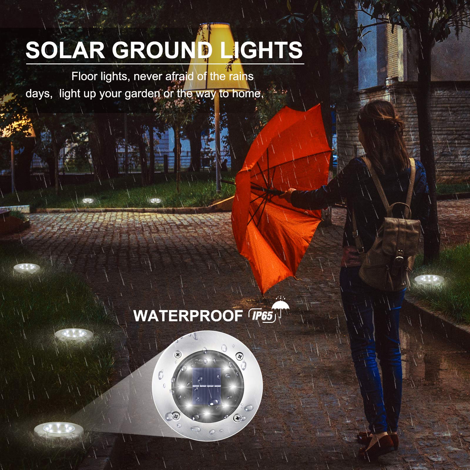LYHOPE 8 Pack Solar Ground Lights Outdoor, 8 LED Waterproof Garden Pathway Lights for Lawn, Yard, Deck, Patio - Landscape Lighting for Walkways & Driveways (White) | Perfect for Nighttime Safety & Garden Decoration