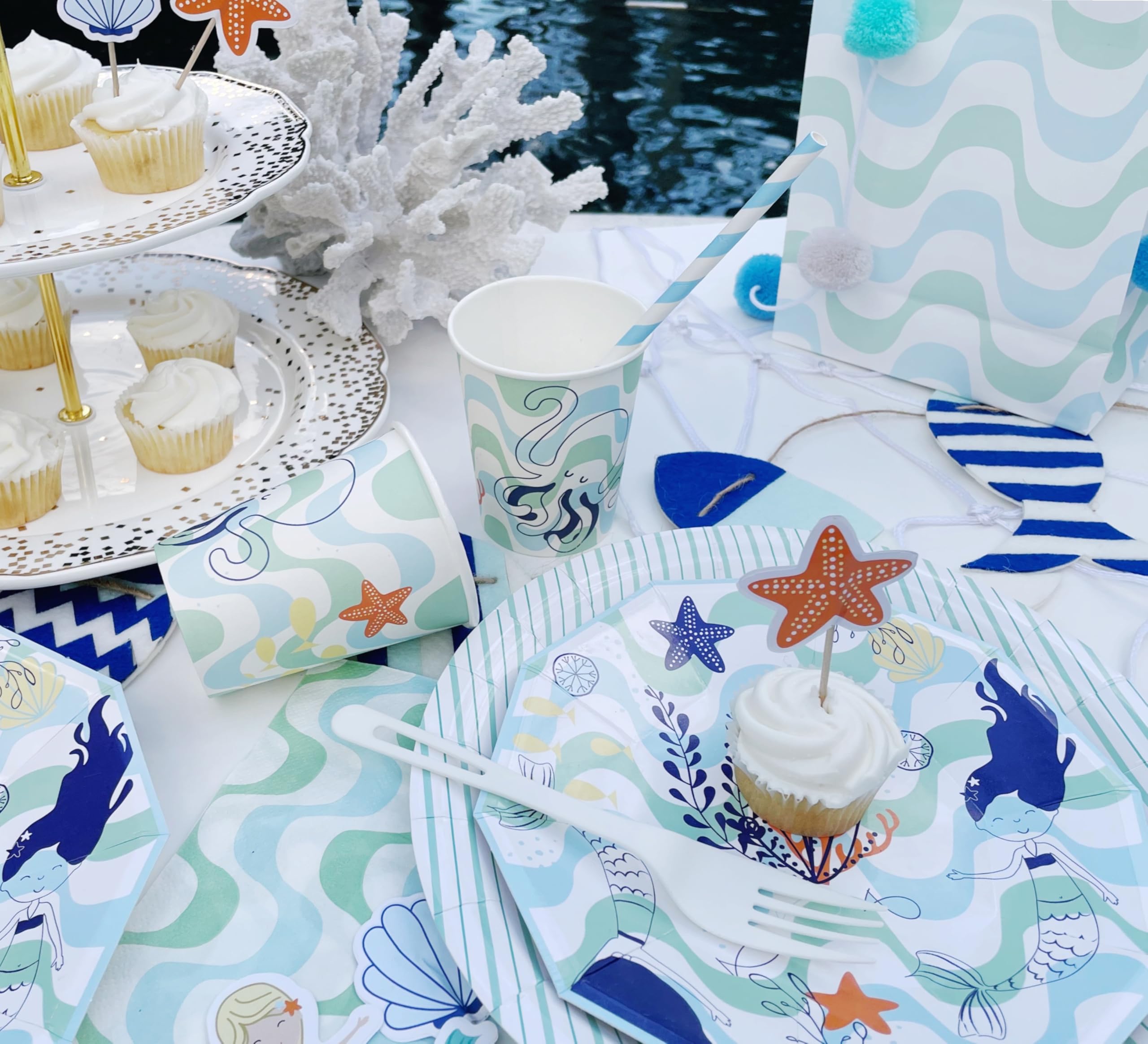 Mermaid Birthday Party Plates (Pack of 8) - Under the Sea Themed Paper Plates for Kids, Beach Party, Ocean Theme Celebration - Pastel Light Blue Mint Boho Style Disposable Plates for Pool Parties, Baby Showers & Summer Gatherings