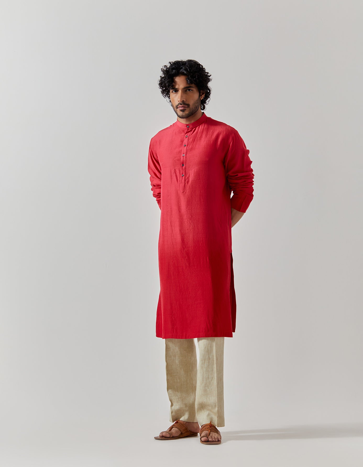 Stylish Red Bade Miyan Kurta for Men - Premium Muga Satin Fabric - Perfect for Eid, Weddings & Festive Occasions