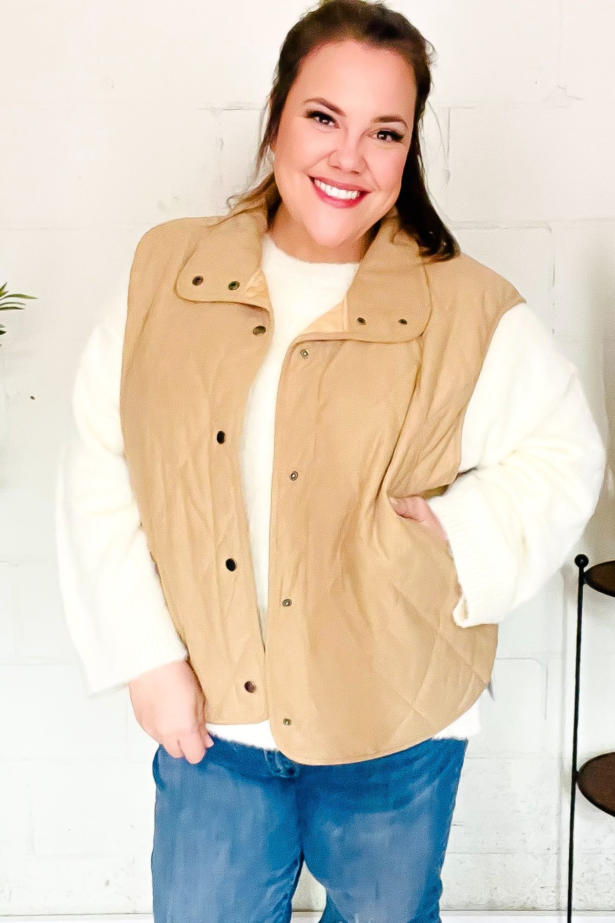 Stylish Taupe Corduroy Snap Button Quilted Vest for Women | Fall Fashion Outerwear | Perfect for Layering, Casual Outfits & Autumn Adventures