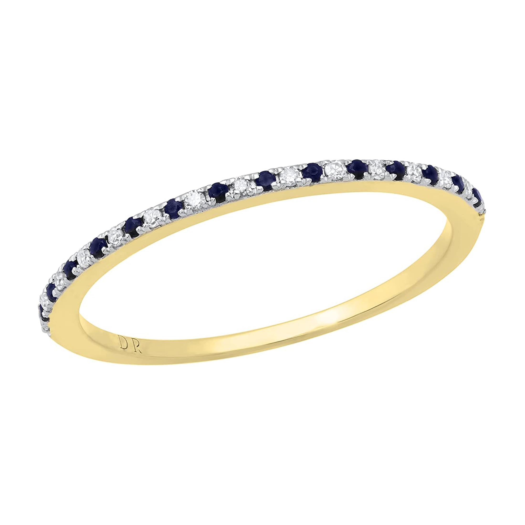 Stunning Round Blue Sapphire & White Diamond Half Eternity Wedding Band for Women - 14K Solid Gold Bridal Ring | Perfect for Engagement, Anniversary & Special Occasion Gifts