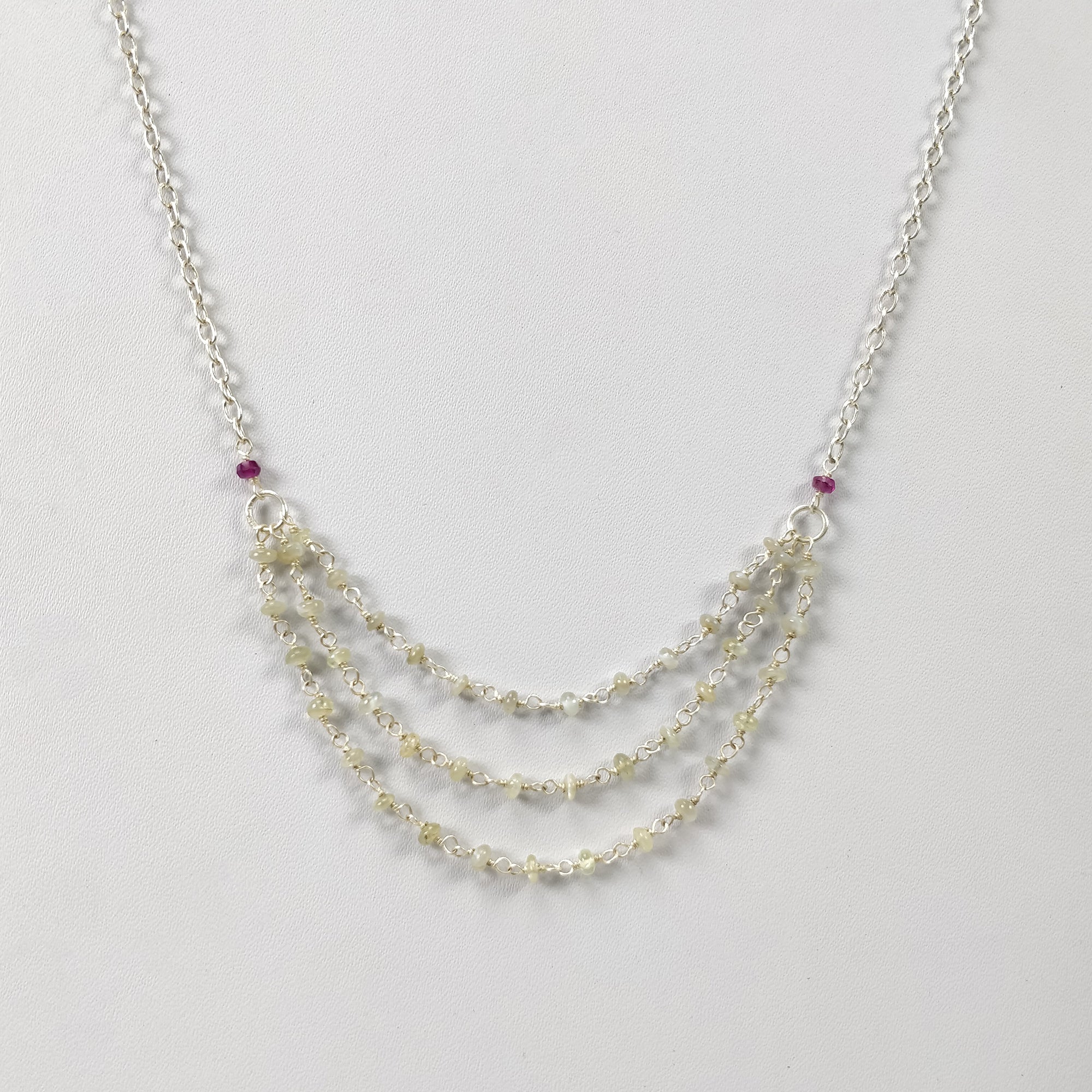 Natural Chrysoberyl Cat's Eye & Ruby Beaded Necklace - 27.65cts Untreated Gemstones with 925 Sterling Silver (3mm-3.5mm, 19