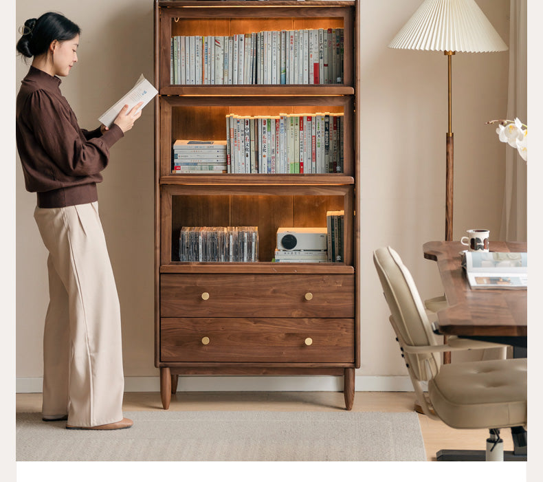 Solid Black Walnut Wood Side Cabinet with Flip Door - Perfect for Living Room, Bedroom & Home Office Storage