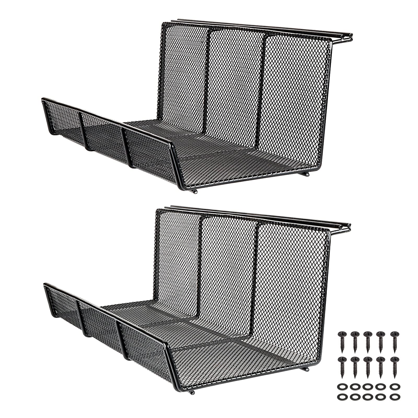 Univivi 17-Inch Under Desk Cable Management Tray - 2 Pack Black Mesh Metal Wire Organizer for Office & Home | Perfect for Standing Desks, Computer Workstations & Home Office Setup
