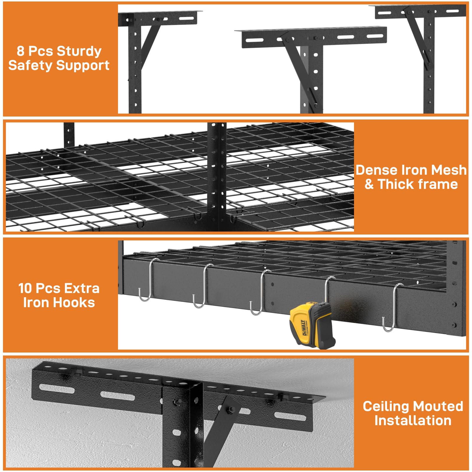 Heavy Duty L-Shaped Overhead Garage Storage Rack - Adjustable Height 700LB Capacity with Oxford Cover - Reversible Ceiling Storage System for Garage, Warehouse & Home Organization - Perfect for Storing Seasonal Items, Sports Equipment & Bulk Supplies