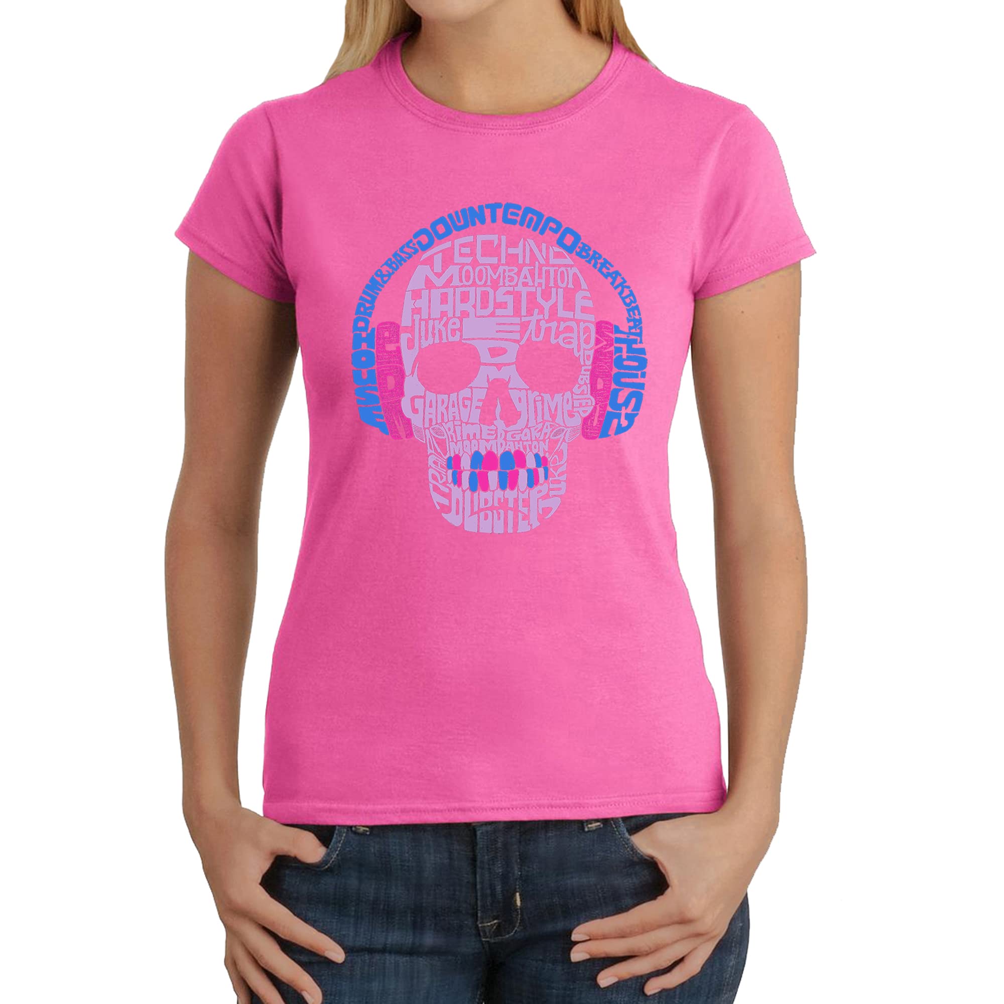 LA POP ART Women's Word Art Graphic T-Shirt - Trendy EDM Music Festival Tee for Concerts, Raves & Casual Wear