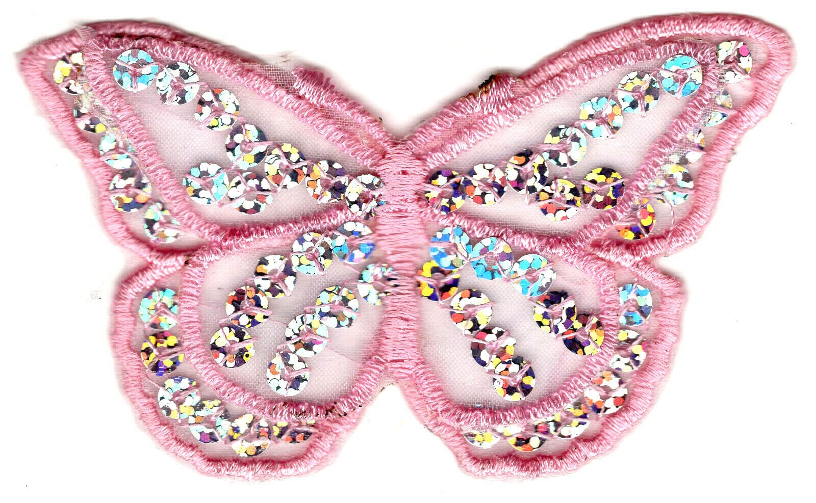 Butterfly Iron On Patch with Pink & Silver Sequins - DIY Sewing Embellishment for Jackets, Bags, and Denim