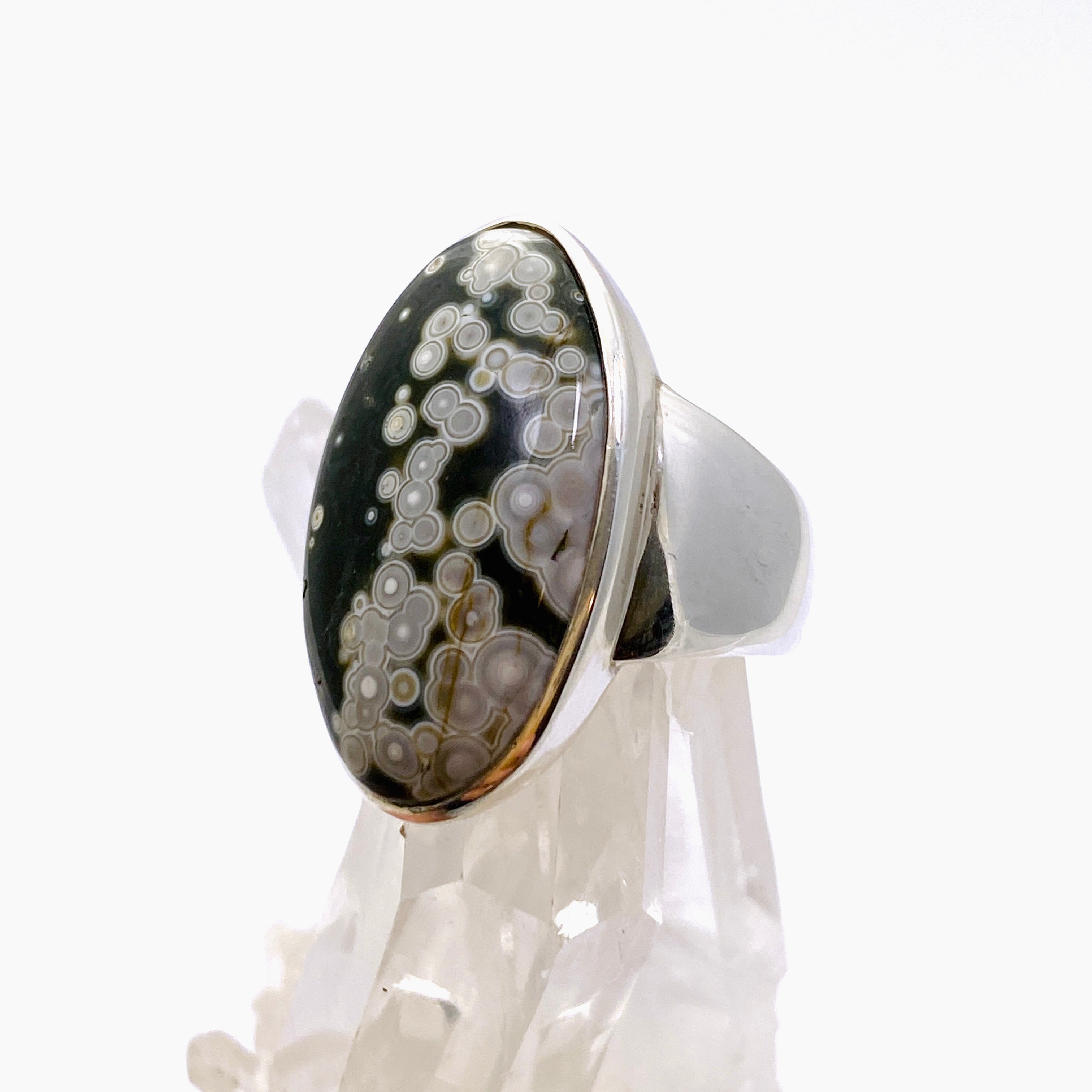 Ocean Jasper Oval Cabochon Ring Size 7.5 - Natural Stone Jewelry for Women, Handmade Sterling Silver Boho Ring - Perfect for Gift, Wedding, or Everyday Wear