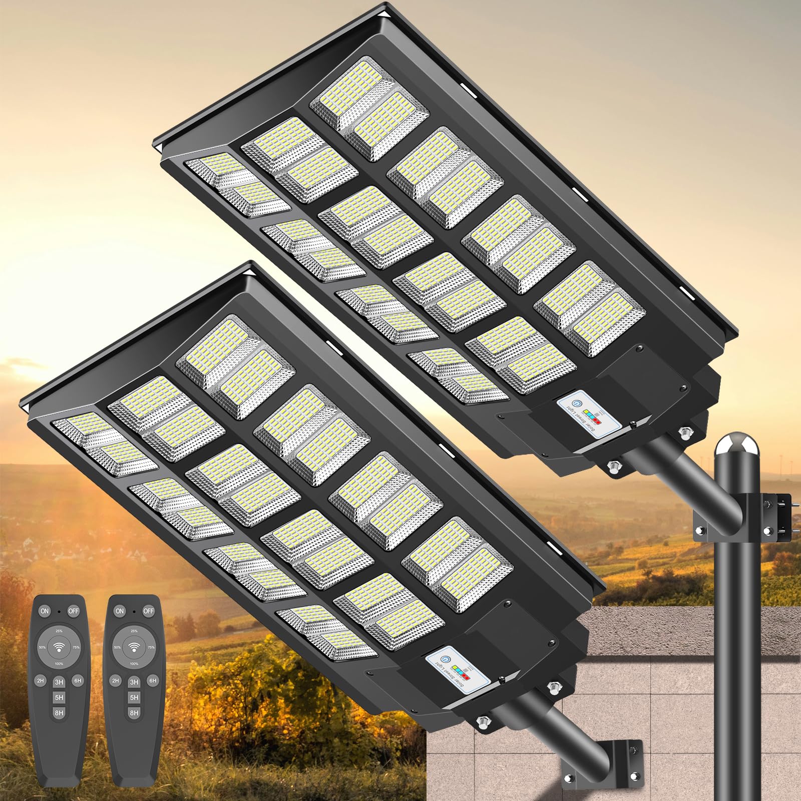3200W Solar Street Lights Outdoor - 300,000 Lumens Commercial Solar Parking Lot Lights with Motion Sensor, IP66 Waterproof, Dusk to Dawn (2 Pack) - Perfect for Parking Lots, Driveways, Pathways, and Backyards