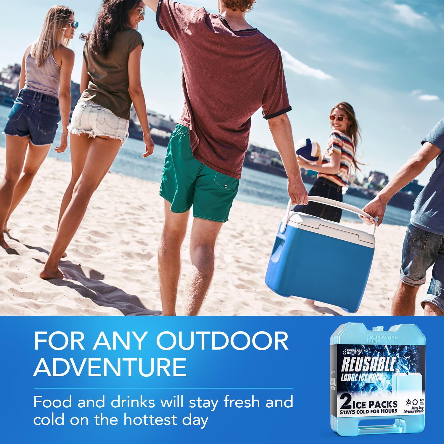 Everlasting Ice RX Large Reusable Ice Packs for Coolers (4 Pack) - BPA Free, Long-Lasting Cooling Gel Packs with Handle | Perfect for Camping, Fishing, Hiking, Beach Trips & Outdoor Adventures | Keep Food/Drinks Cold in Coolers, Lunch Boxes & First Aid Kits