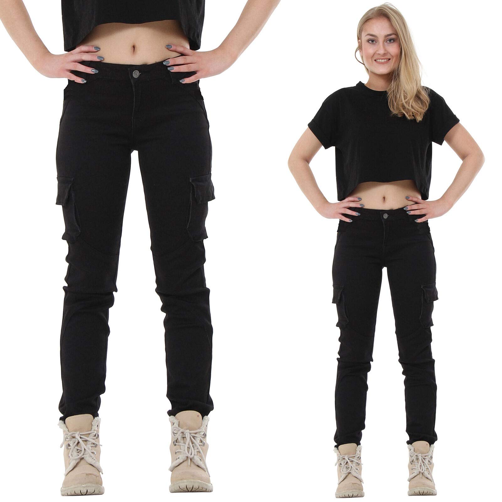 Jack & David Women's Stretch Skinny Cargo Jeans - High Waist Slim Fit Denim Pants for Casual Wear, Work & Outdoor Activities