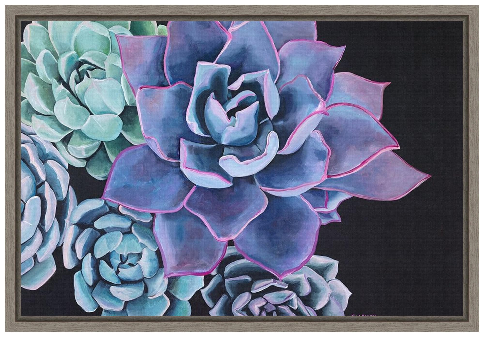 Amanti Art Framed Canvas Wall Art 16x23 - 'Abundance' Succulent Painting by Alana Clumeck, Floral Framed Canvas Artwork, Rustic Country Home Decor, Medium Size Poster for Living Room & Bedroom | Perfect for Farmhouse, Boho & Cottage Style Interior Design