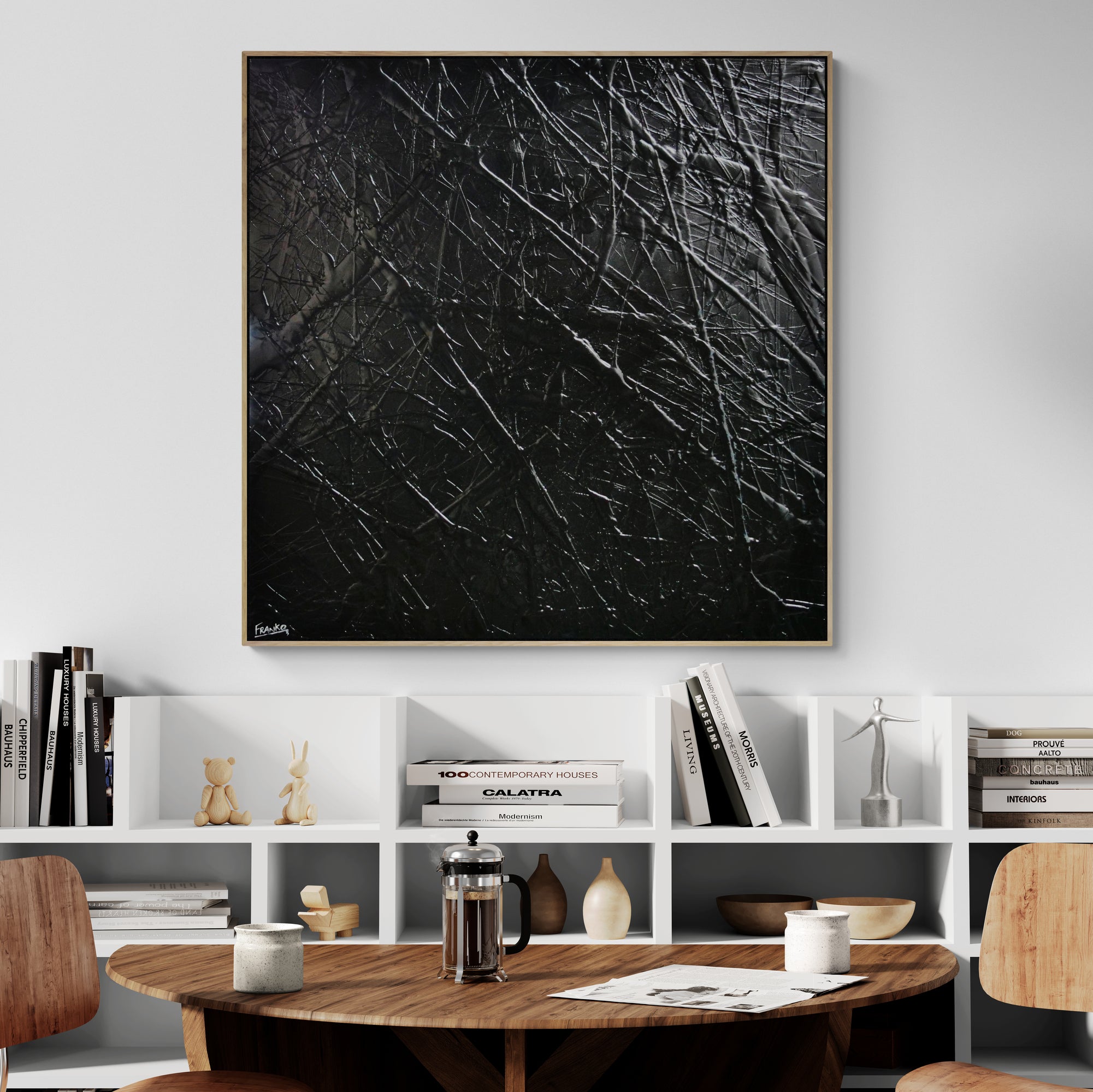 Nero 120cm x 120cm Black Textured Abstract Canvas Wall Art - Modern Home Decor for Living Room, Bedroom & Office