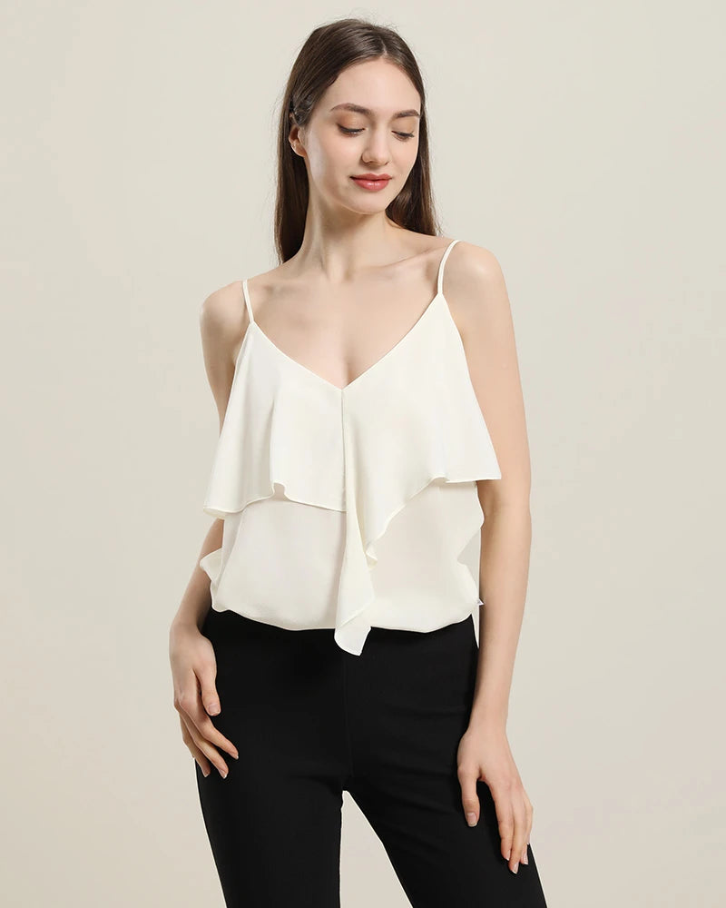 Elegant Silk Blouse with Ruffles - Women's Fashion Top for Work, Party & Special Occasions