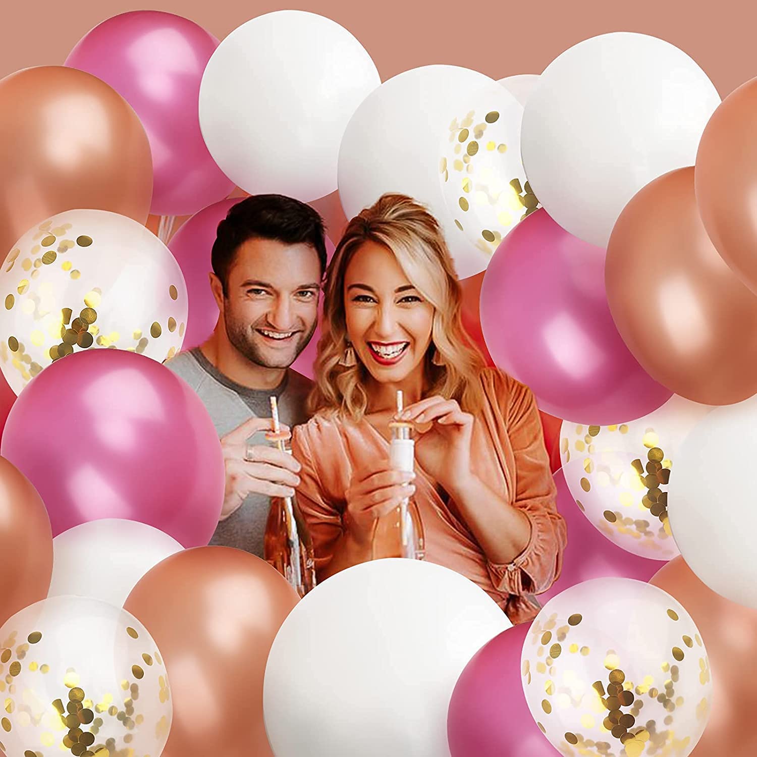 Rose Red Balloons Garland Arch Kit - Rose Gold & White Helium Balloons with Gold Confetti for Wedding, Birthday, Baby Shower, Anniversary & Graduation Party Decorations - Perfect for Indoor/Outdoor Celebrations and Photo Backdrops