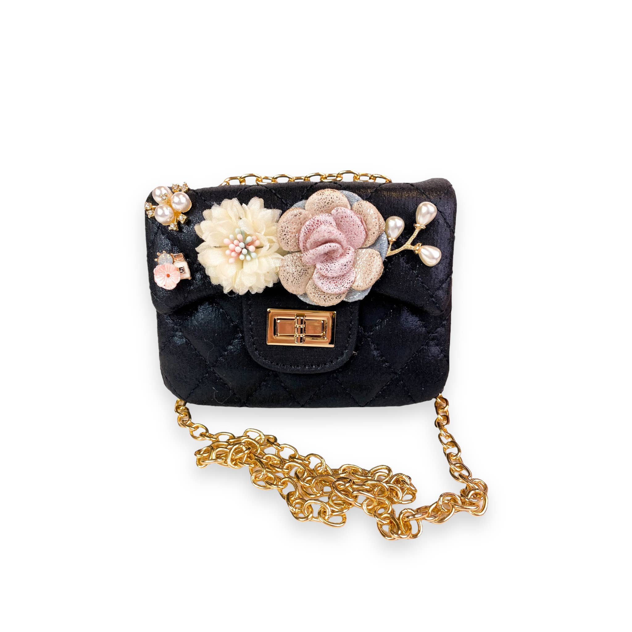 Shiny Silver Floral Applique Quilted Purse for Women - Elegant Evening Bag for Parties, Weddings & Special Occasions