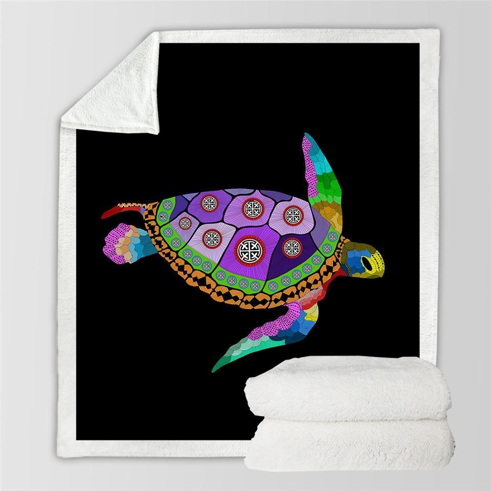 Cozy Free Spirit Turtle Soft Sherpa Blanket - Ultra Plush Flannel Throw for Couch, Bed & Travel - Perfect for Winter, Camping & Gift Giving