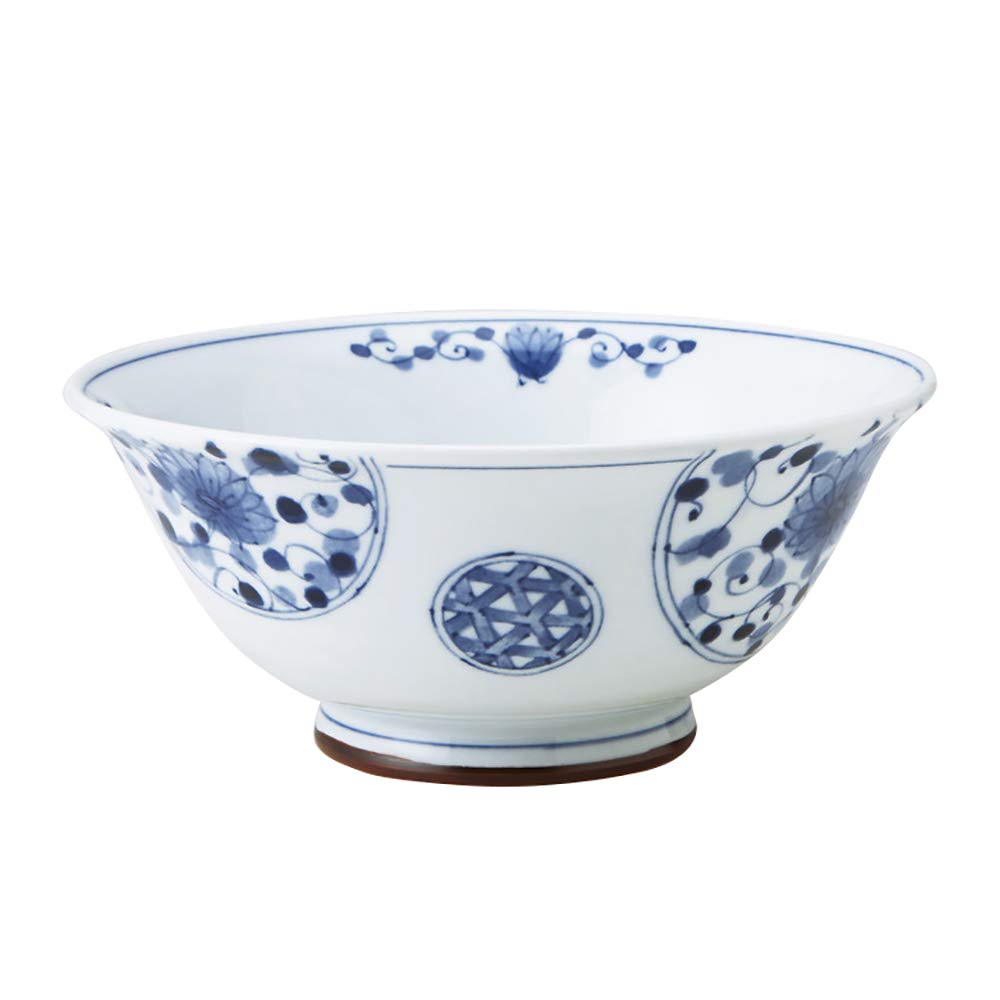 Japanese Blue & White Donburi Bowl - Handmade Floral Design for Asian Cuisine