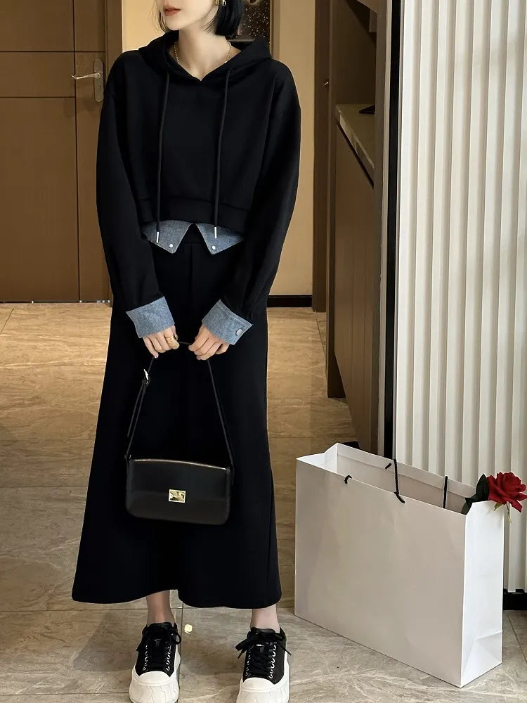 2024 Autumn Korean Fashion 2-Piece Set - Long Sleeve Hooded Sweater & Casual Skirt Matching Outfit | Women's Coordinated Dress Sets for Fall | Perfect for Daily Wear, Office, and Date Nights