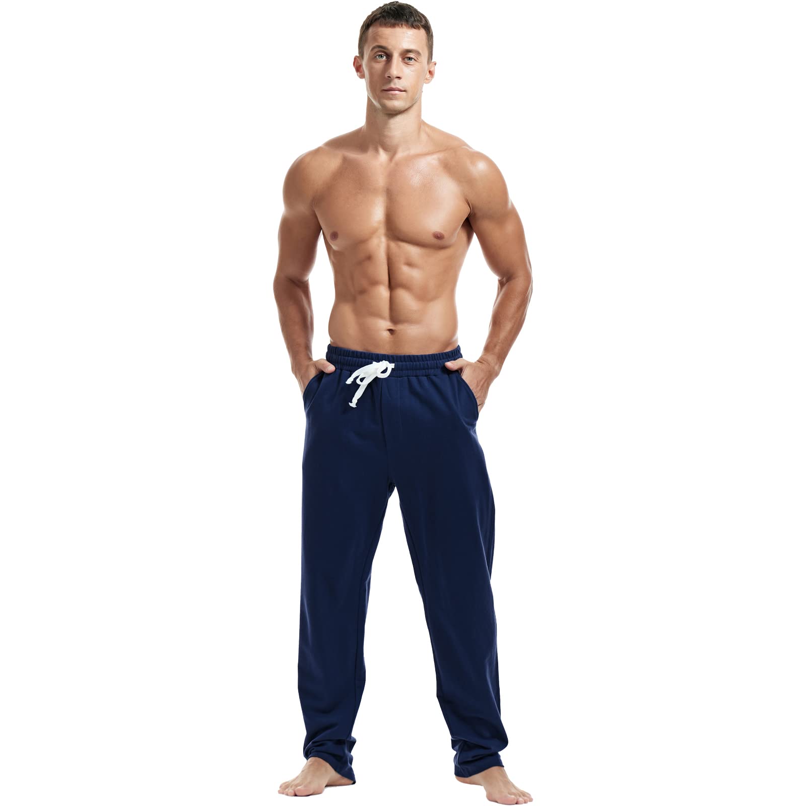 AMY COULEE Men's Cotton Athletic Sweatpants - Straight Leg Casual Joggers with Pockets for Running, Gym & Lounge Wear - Breathable Open Bottom Workout Pants for Men
