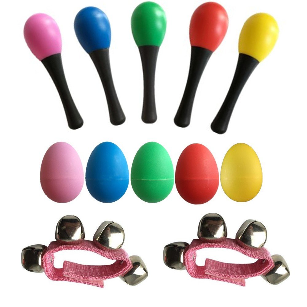 Mini Band Musical Instruments Set - 5 Egg Shakers, 5 Maracas & 2 Wrist Bells | Rhythm Toys for Kids | Perfect for Classroom Music, Preschool Learning & Family Fun Activities