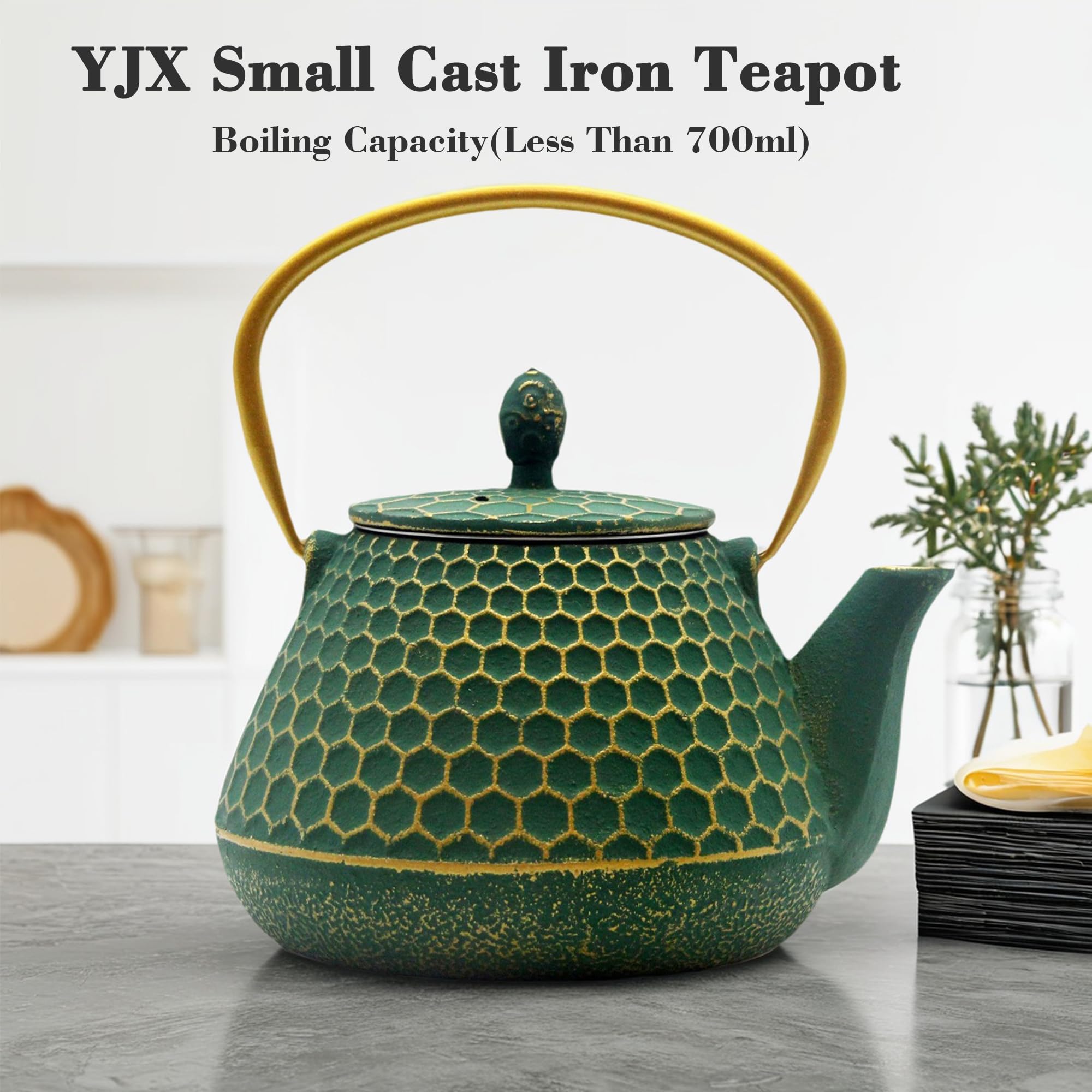 Japanese Cast Iron Tea Kettle with Enameled Interior - 34oz Tetsubin Teapot with Stainless Steel Infuser, Stovetop Safe for Perfect Tea Brewing - Ideal for Home, Office & Traditional Tea Ceremonies
