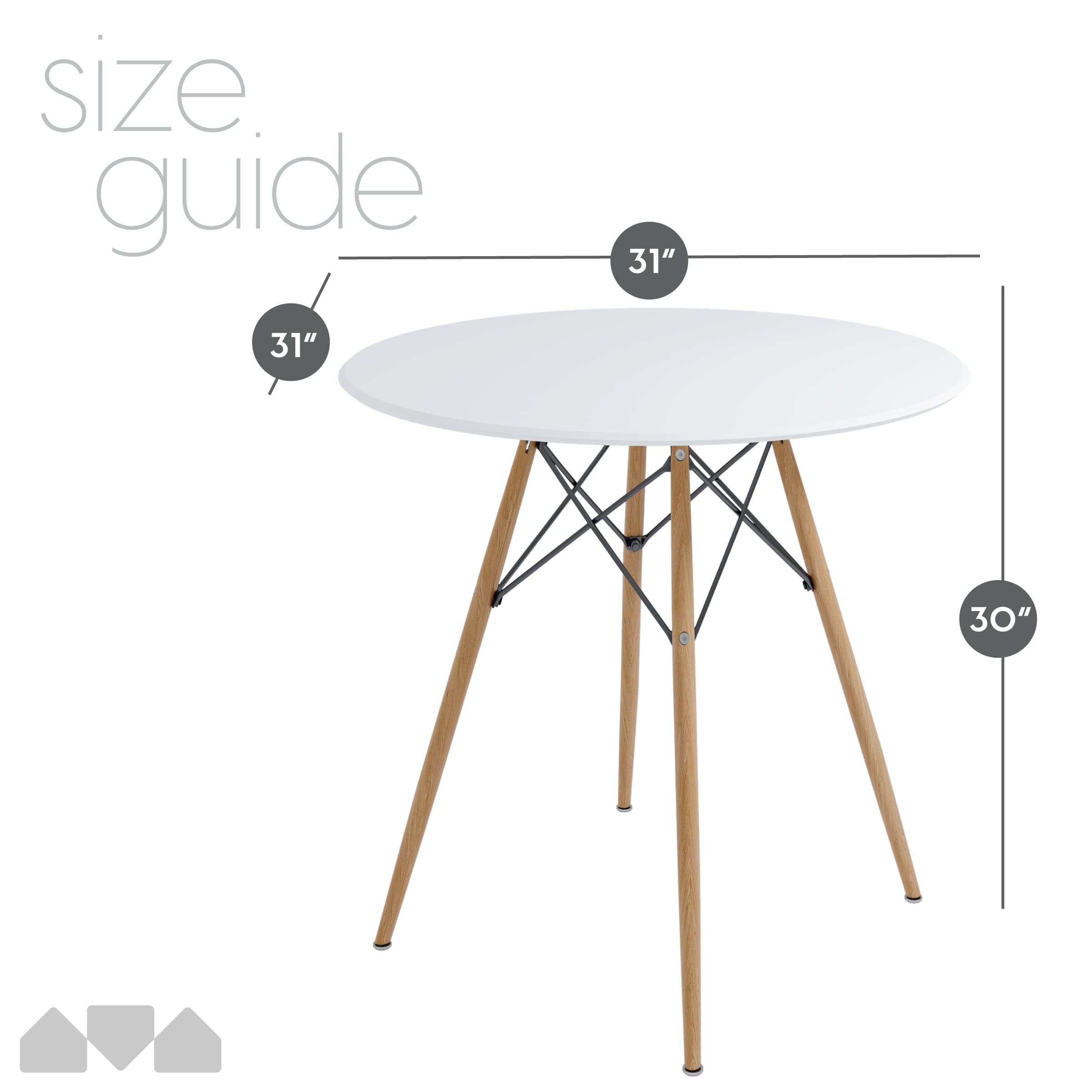 Milliard 31 Inch Round Dining Table - Small Mid-Century Modern Kitchen Table for 2-4 People, Solid Beech Wood Legs, White Finish (31
