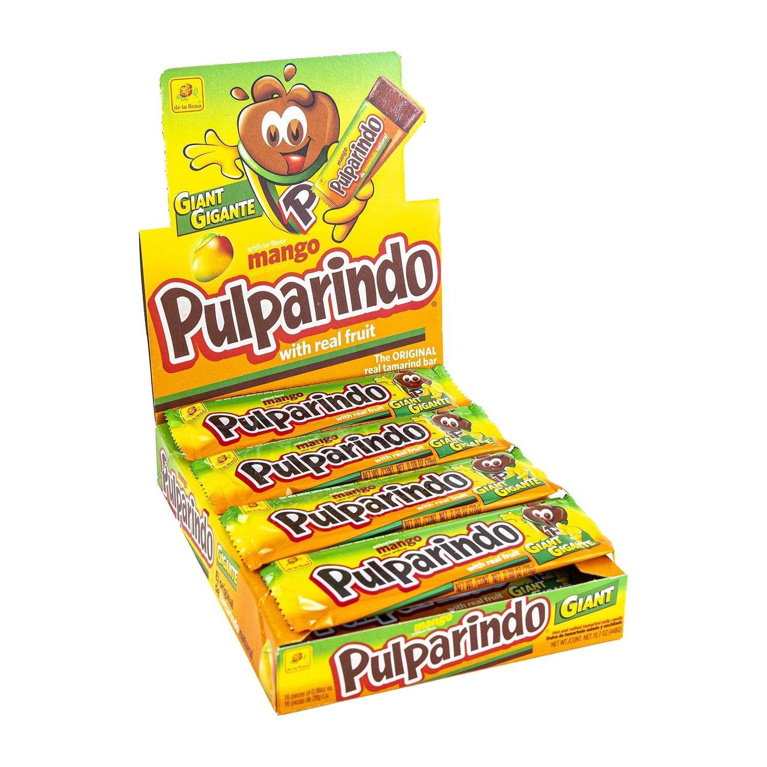 De La Rosa Pulparindo Gigante Mango Candy - 16 Count Box | Authentic Mexican Tamarind Candy | Perfect for Parties, Snacking & Gifting