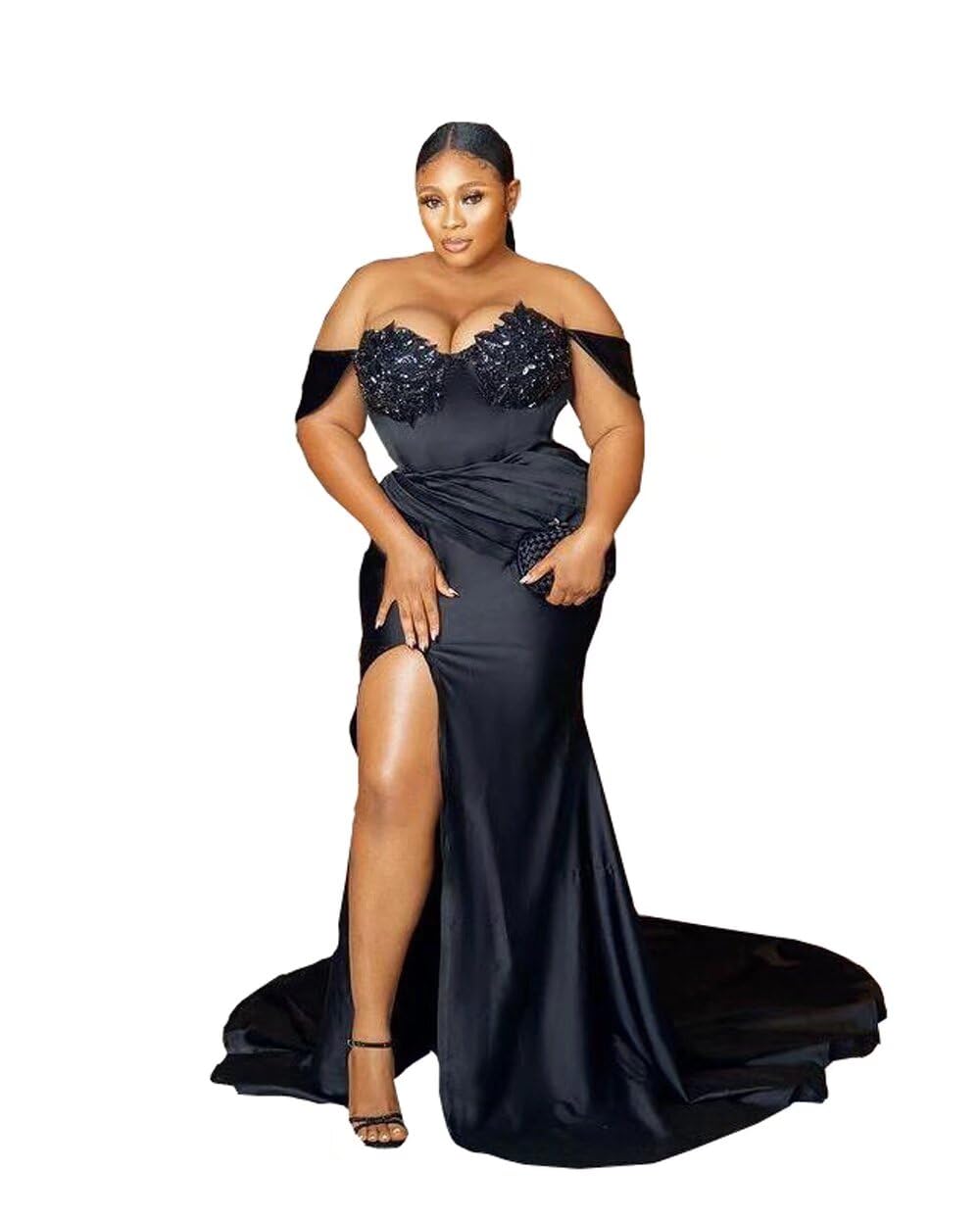 Plus Size Evening Dresses for Women 2025 - Off Shoulder Formal Gown with High Slit for Special Occasions | Wedding Guest, Prom, Cocktail Party