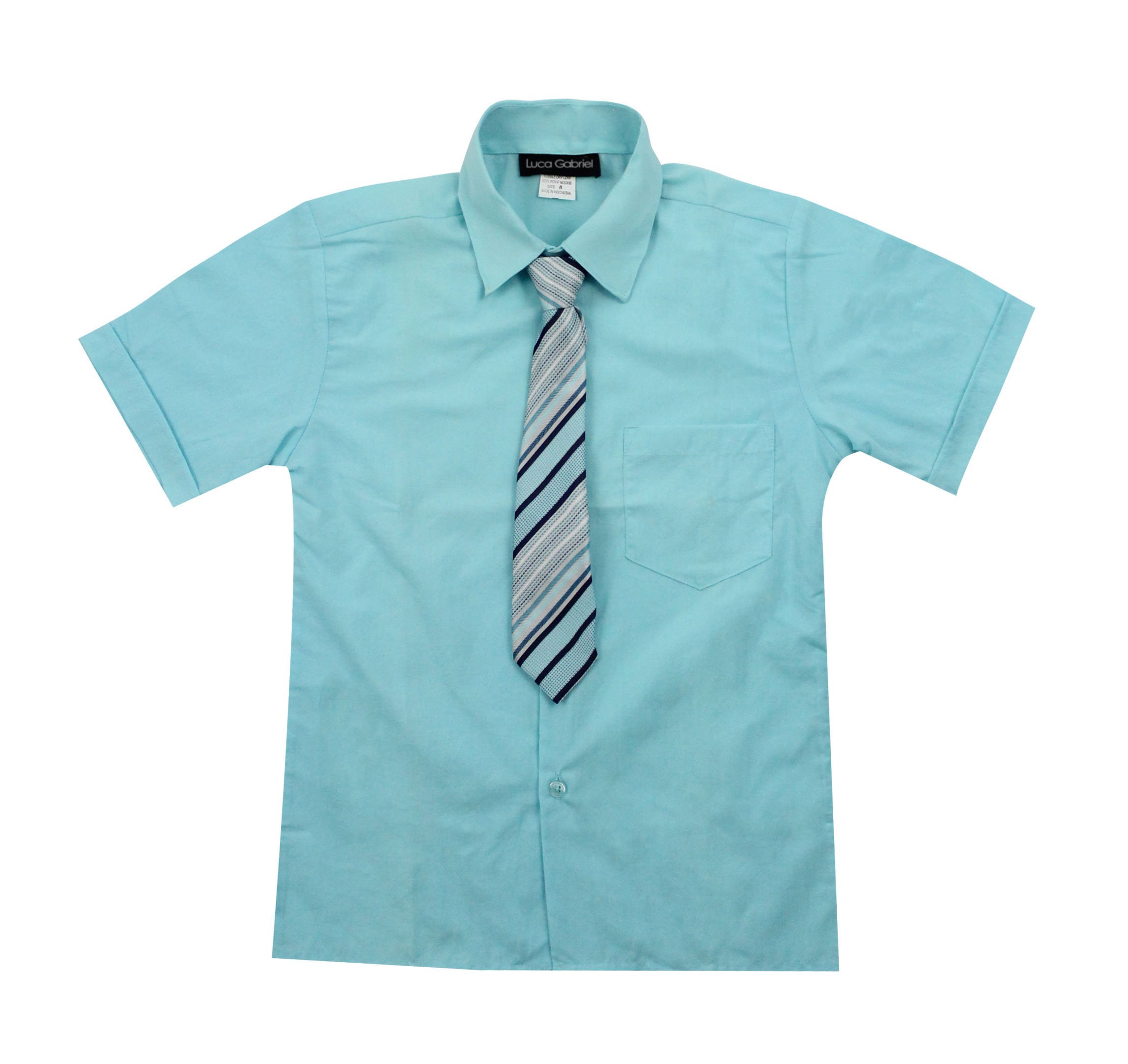 Luca Gabriel Boys' Short Sleeve Formal Dress Shirt with Tie Set - Toddler Button Down Shirt for Weddings, Parties & Special Occasions