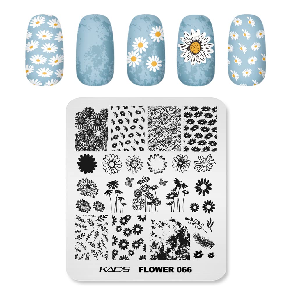KADS Sunflower Nail Stamping Template - Floral Nail Art Stencil Plate for DIY Nail Decoration (Flower 066) | Professional Manicure Tool for Home & Salon Use