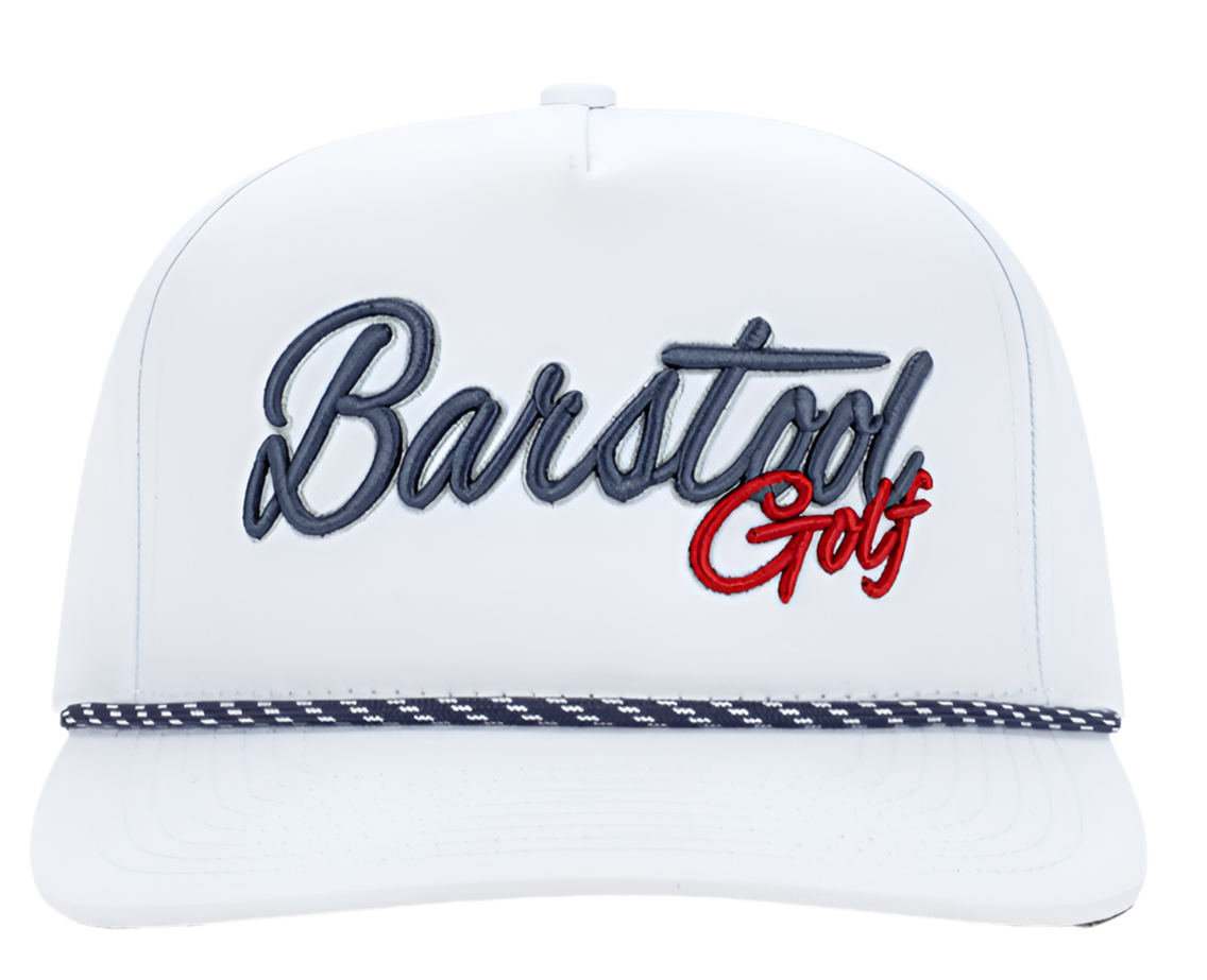 Barstool Golf 5-Panel Rope Twill Snapback Hat - White | Casual & Sporty Style for Golfers & Streetwear Enthusiasts