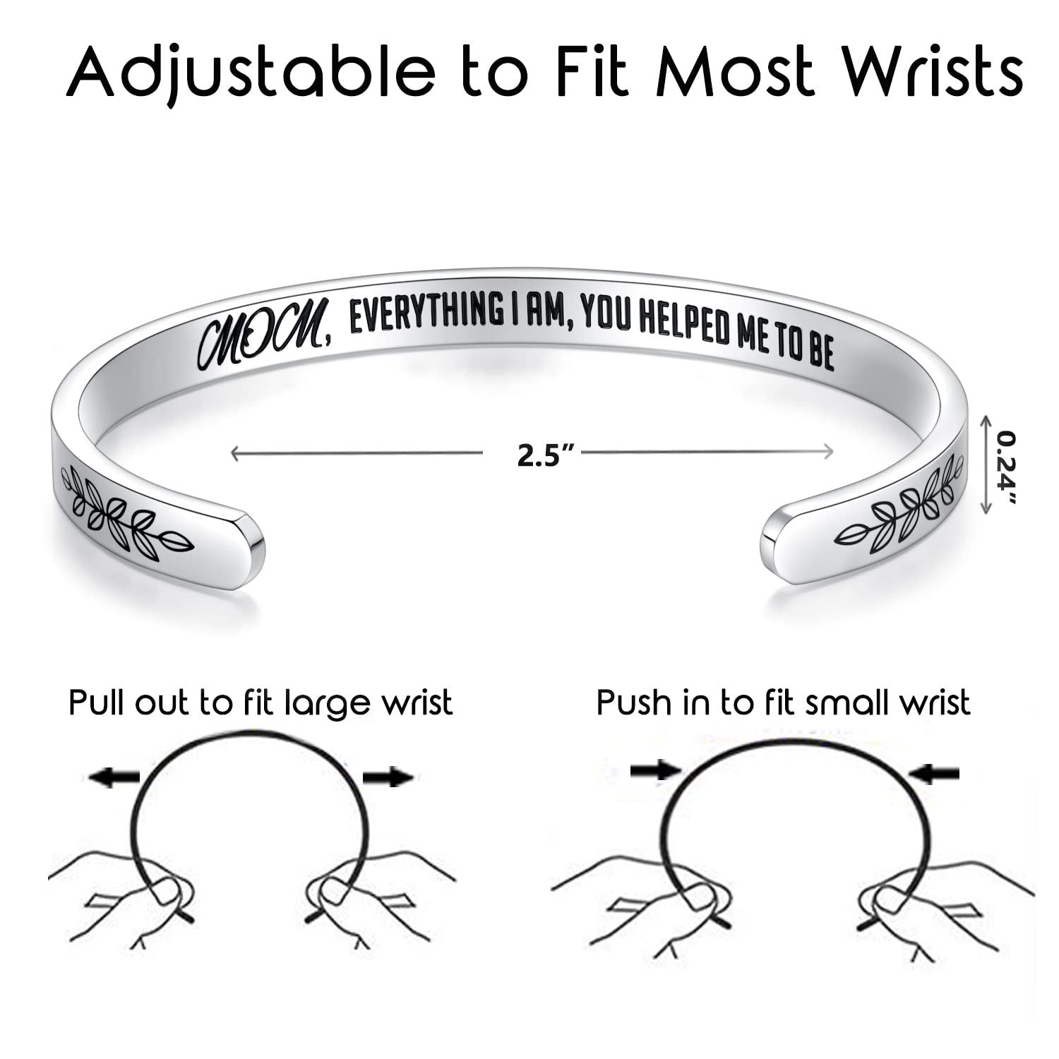 TONY & SANDY Personalized Cuff Bracelets for Women & Girls - Best Friend Sister Mom Daughter Gift - Engravable Birthday Mother's Day Christmas Jewelry - Perfect for Everyday Wear, Special Occasions & Gifting