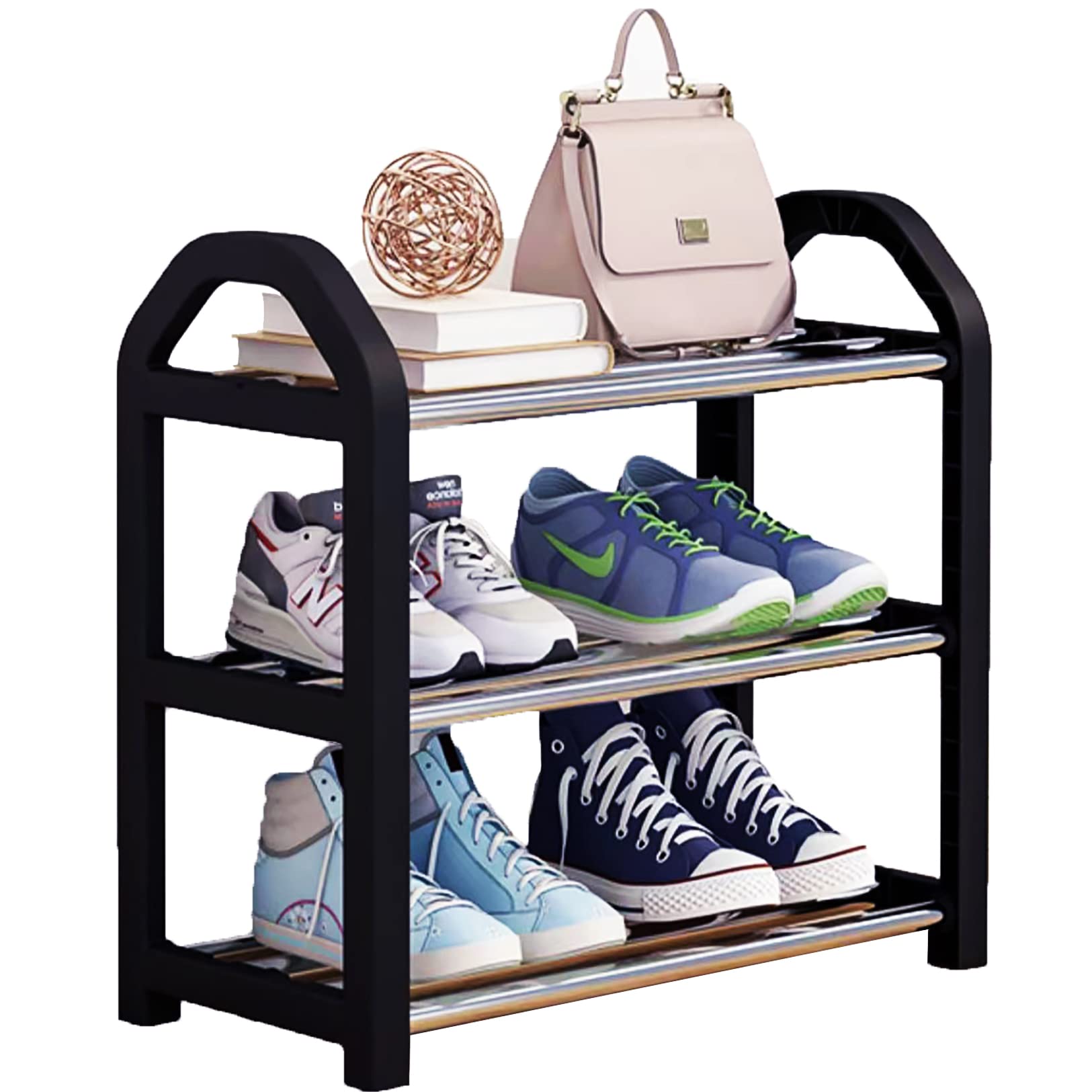 NIAWECAN 3-Tier Small Shoe Rack - Compact Narrow Shoe Shelf Organizer for Entryway, Closet & Hallway (42x19x43cm) - Quick Assembly No Tools Required - Perfect for Apartments, Dorms & Small Spaces
