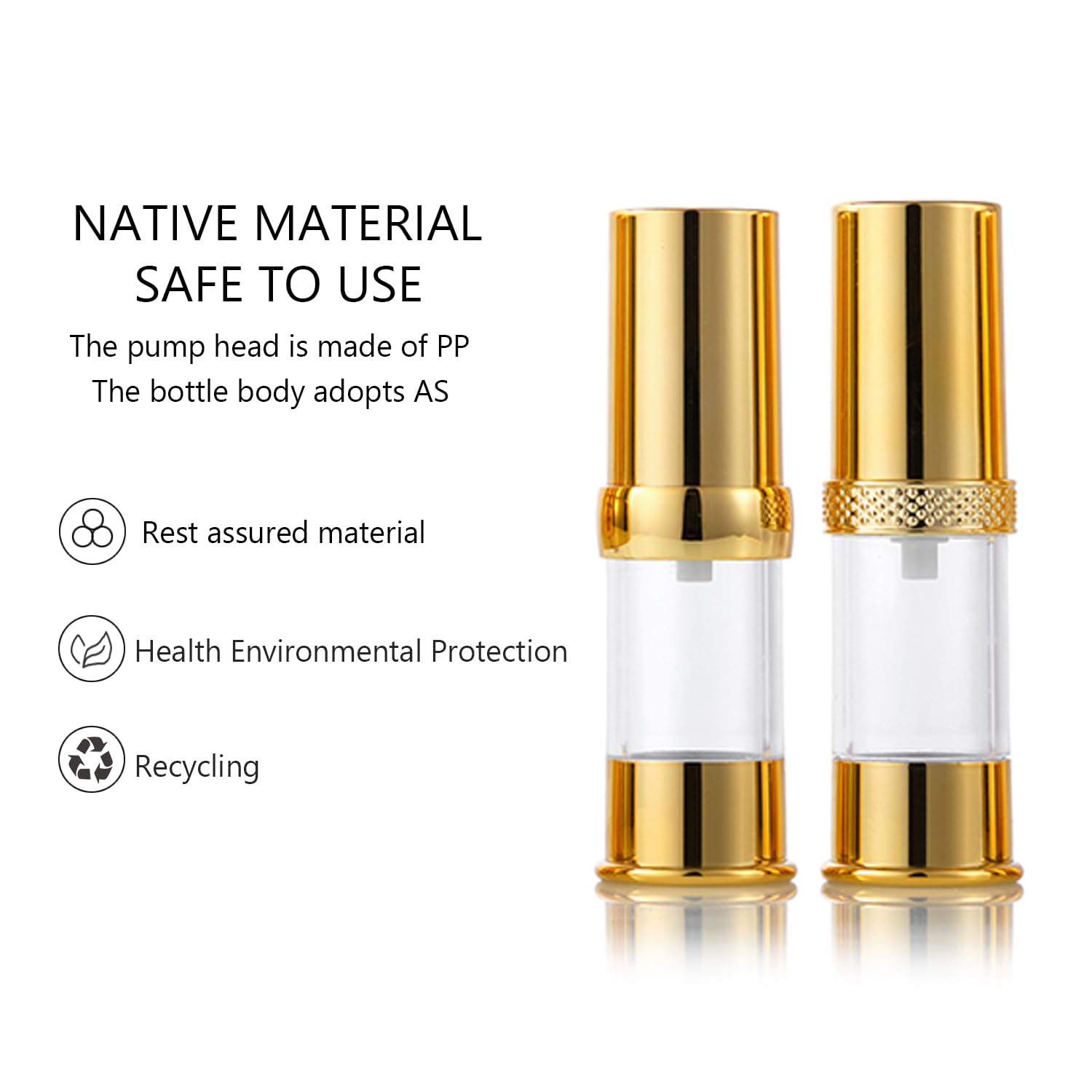Golden Airless Cosmetic Pump Bottles 8-Piece Set - Refillable Travel Size Bottles with Cosmetic Bag | Leak-Proof for Skincare, Lotion & Serum | Perfect for Travel, Gym & Daily Beauty Routine