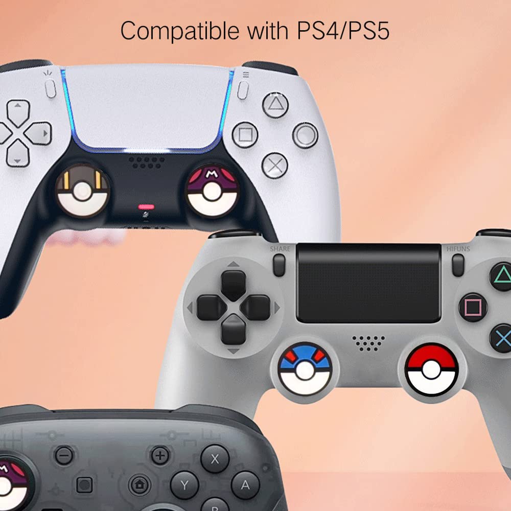 PERFECTSIGHT Cute Thumb Grip Caps for PS5, PS4, Xbox Series X/S, Xbox One, Switch PRO Controller - 4PCS Soft Rubber 3D Analog Thumbstick Grips - Kawaii Joystick Covers for Enhanced Gaming Comfort (PKballs) - Perfect for Long Gaming Sessions and Improved Control