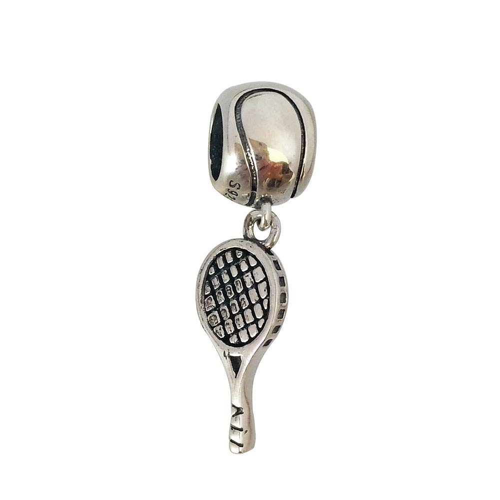 925 Sterling Silver Volleyball Bead Charm - Sport Bead for Original Bracelet (Tennis Racket & Ball Design) - Perfect for Volleyball Players, Sports Fans & Jewelry Lovers
