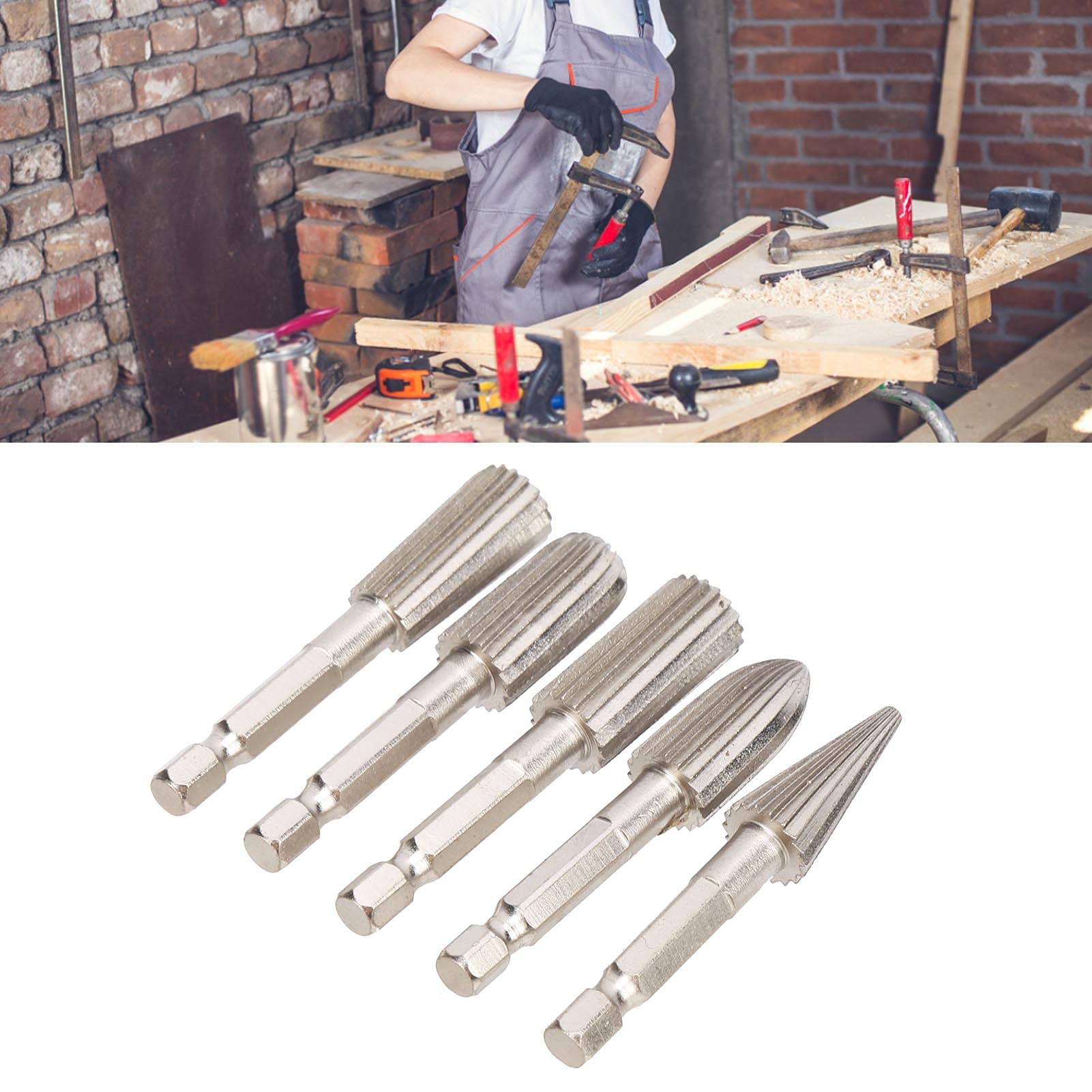 5Pcs High-Speed Steel Rotary File Cutting Burrs Set - 14in Hex Shank Double Cut Metal Grinder Drill Bits for Carving, Polishing & Metalworking - Perfect for DIY Projects, Jewelry Making & Woodworking