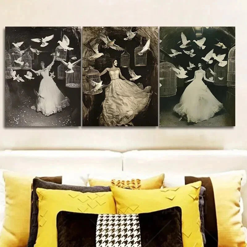 3-Piece 'The Trapped Bride' Wall Art Set - Framed Canvas 50x70cm - High Quality Print - 100% Australian Made - Ready to Hang - Perfect for Living Room, Bedroom & Office Decor