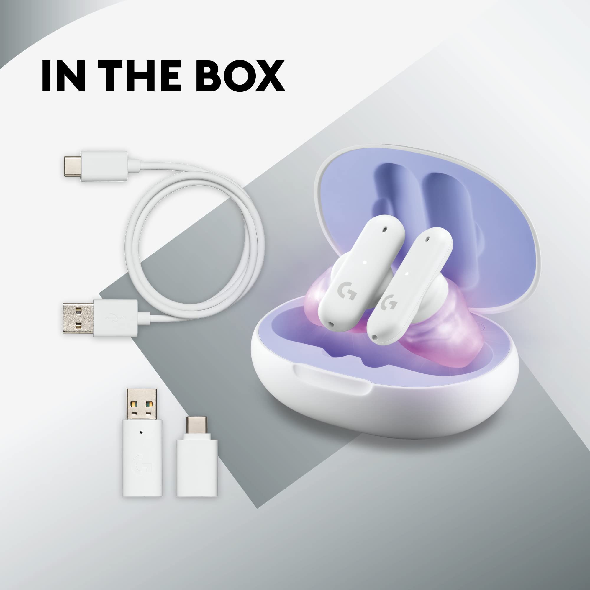 Logitech G FITS True Wireless Gaming Earbuds with Custom Moulded Fit - LIGHTSPEED & Bluetooth Connectivity, 4 Beamforming Mics for PC, Mac, PS5, PS4, Mobile & Nintendo Switch (White) - Perfect for Competitive Gaming, Streaming & Mobile Entertainment